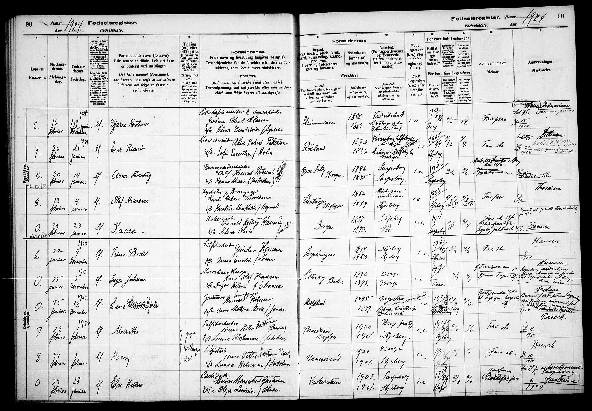 Skjeberg prestekontor Kirkebøker, AV/SAO-A-10923/J/Jd/L0001: Birth register no. IV 1, 1916-1935, p. 90