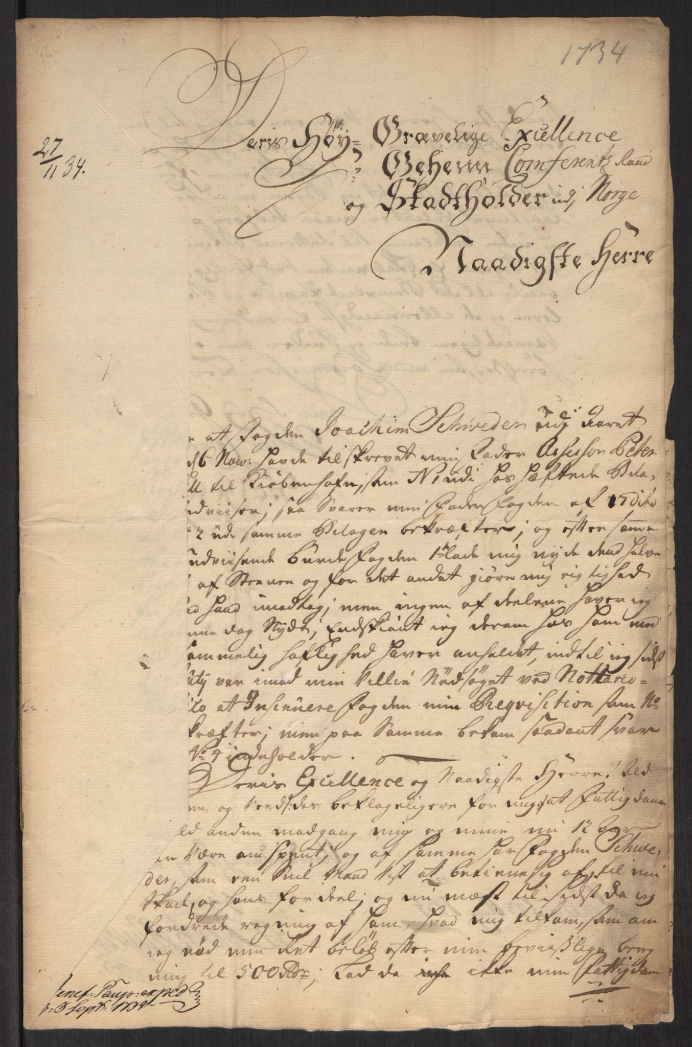 Stattholderembetet 1572-1771, AV/RA-EA-2870/Ef/L0107: Brev fra embetsmenn og andre, 1733-1734, p. 410