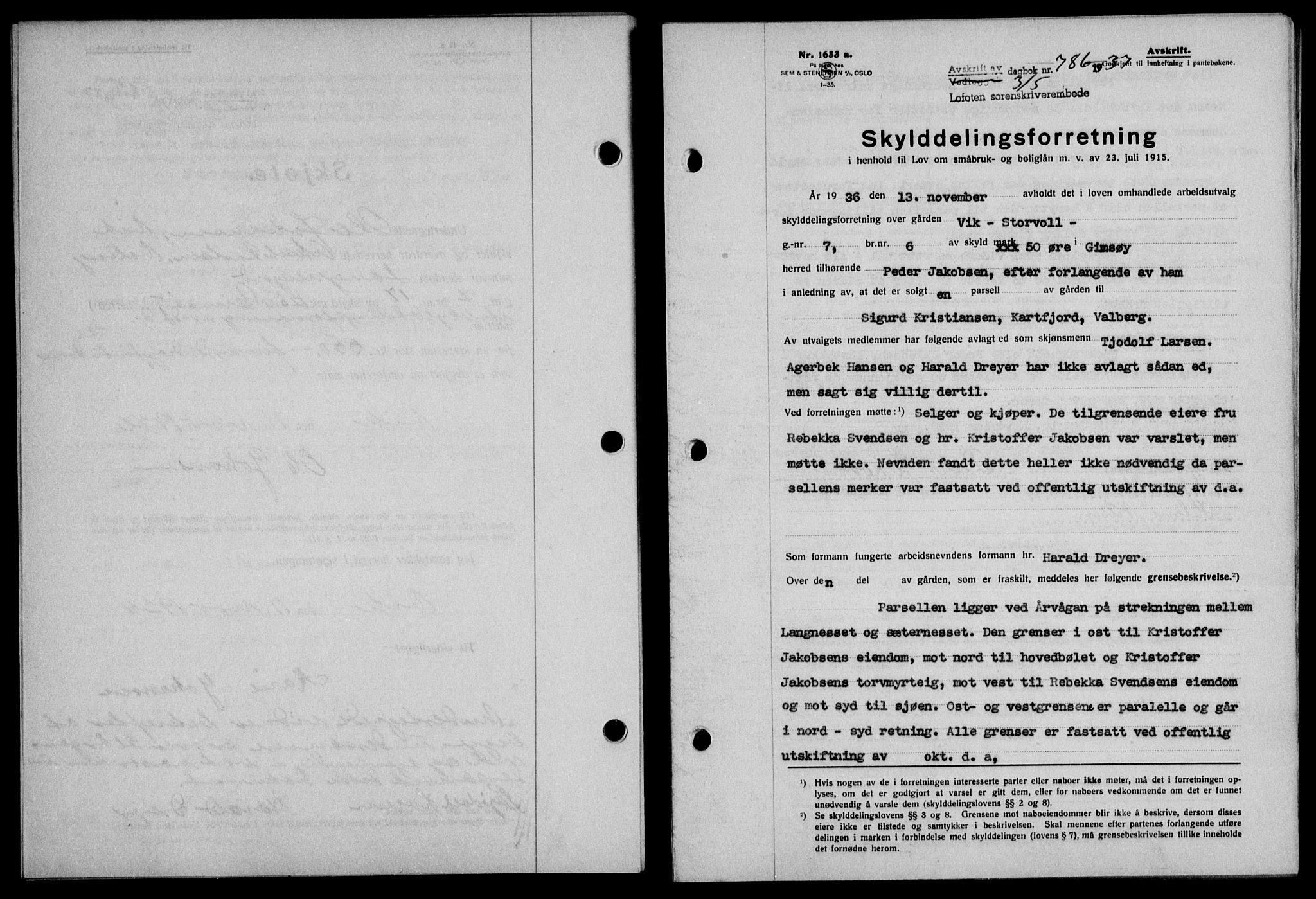 Lofoten sorenskriveri, SAT/A-0017/1/2/2C/L0002a: Mortgage book no. 2a, 1937-1937, Diary no: : 786/1937