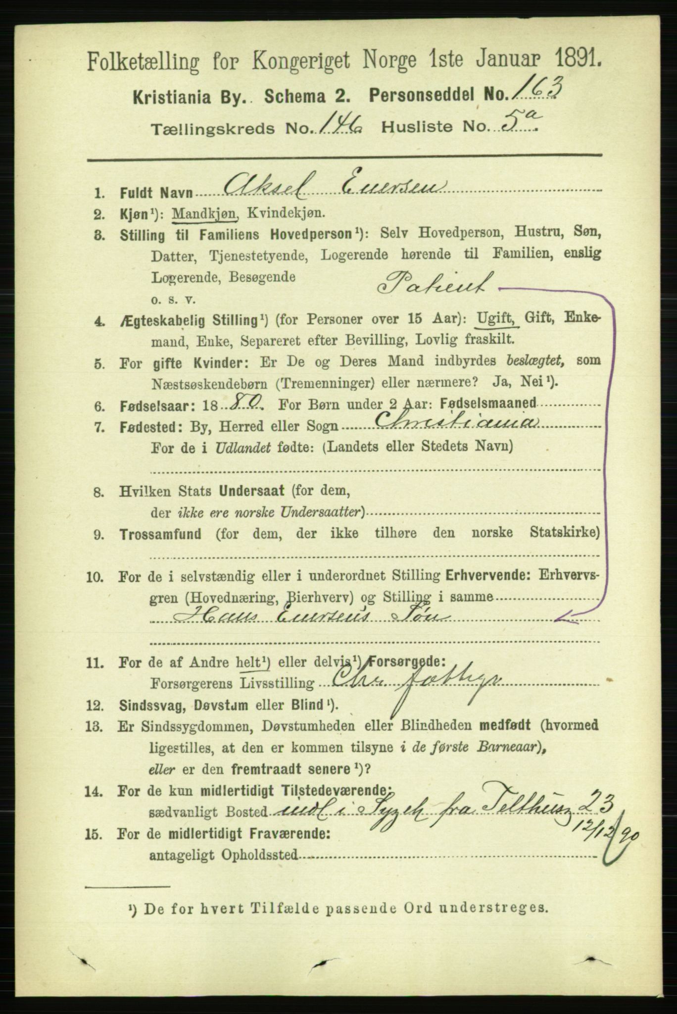 RA, 1891 census for 0301 Kristiania, 1891, p. 80917