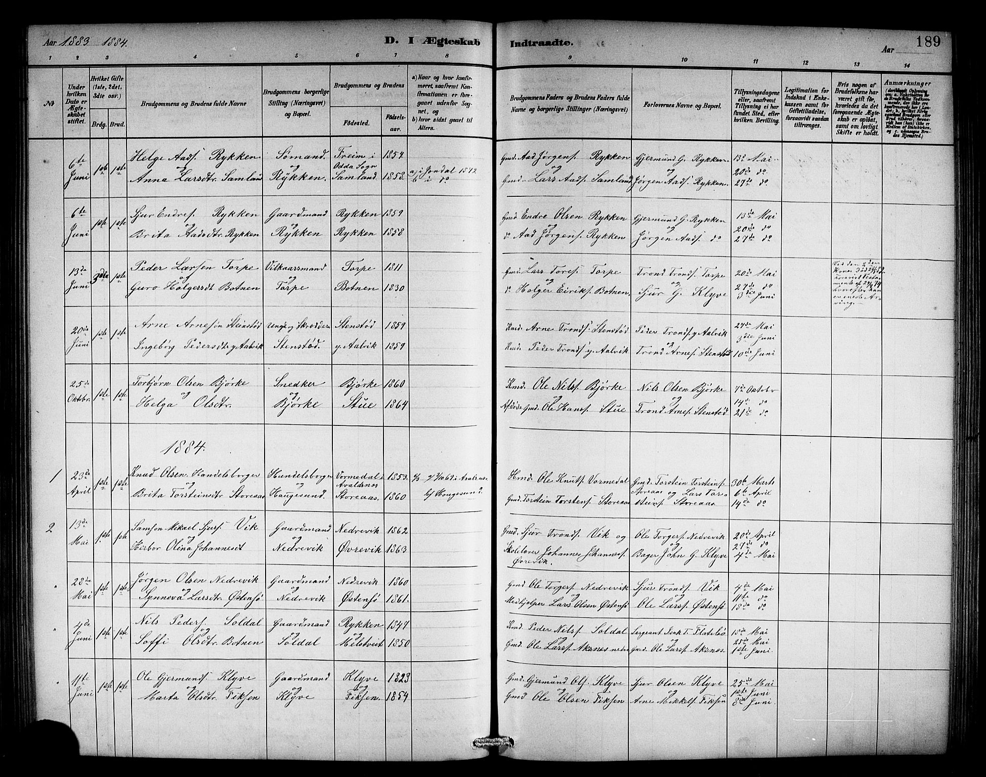 Kvam sokneprestembete, AV/SAB-A-76201/H/Hab: Parish register (copy) no. C 3, 1881-1905, p. 189