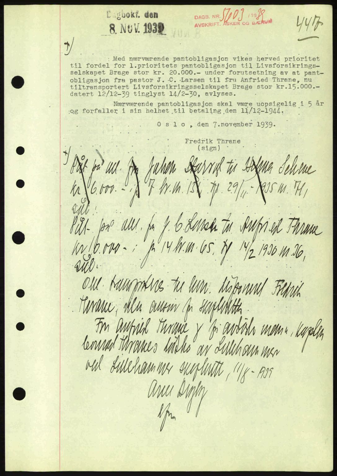 Aker herredsskriveri, AV/SAO-A-10896/G/Gb/Gbb/Gbbc/L0006: Mortgage book no. B62-63, 1939-1939, Diary no: : 5603/1939