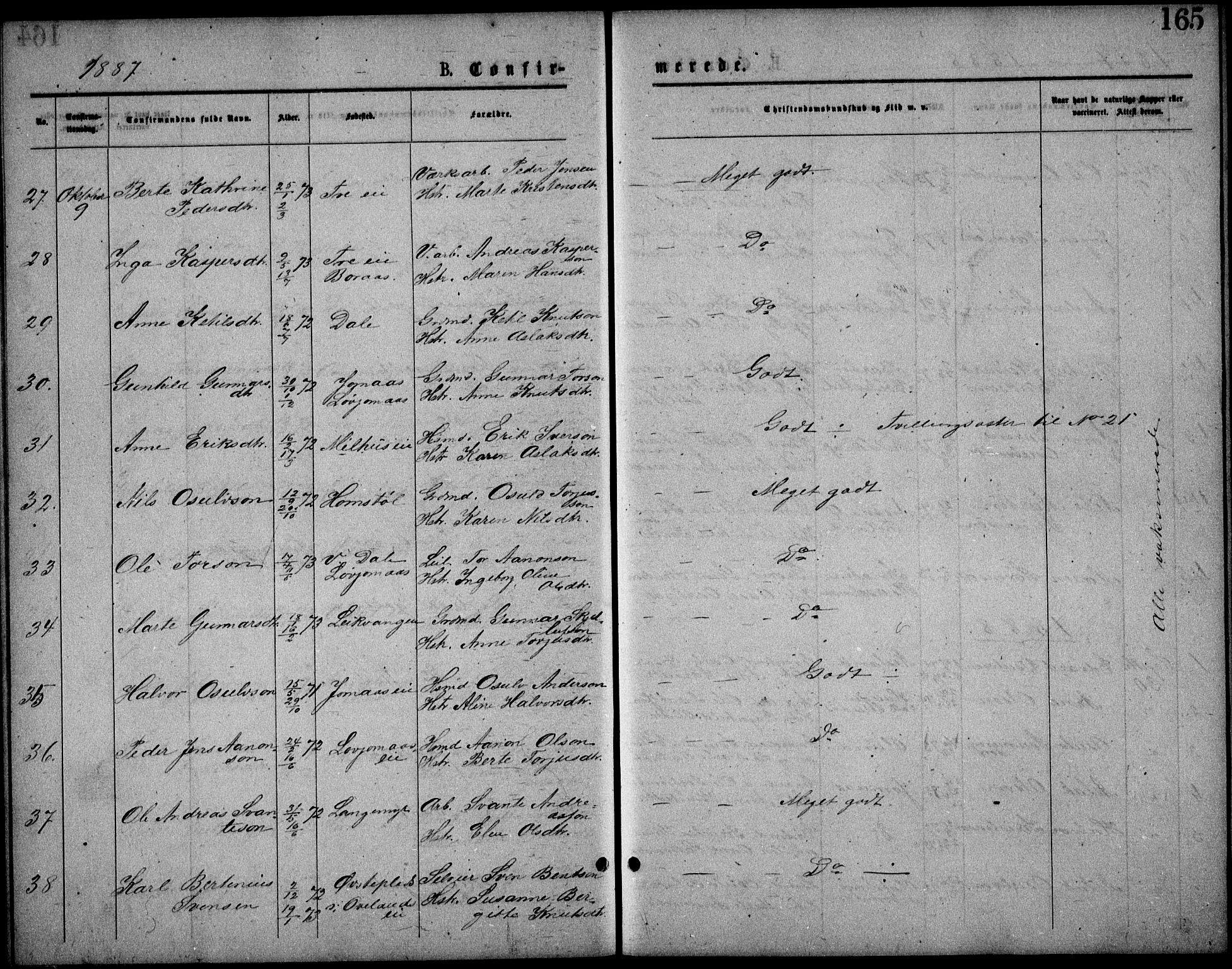 Froland sokneprestkontor, SAK/1111-0013/F/Fb/L0009: Parish register (copy) no. B 9, 1875-1893, p. 165