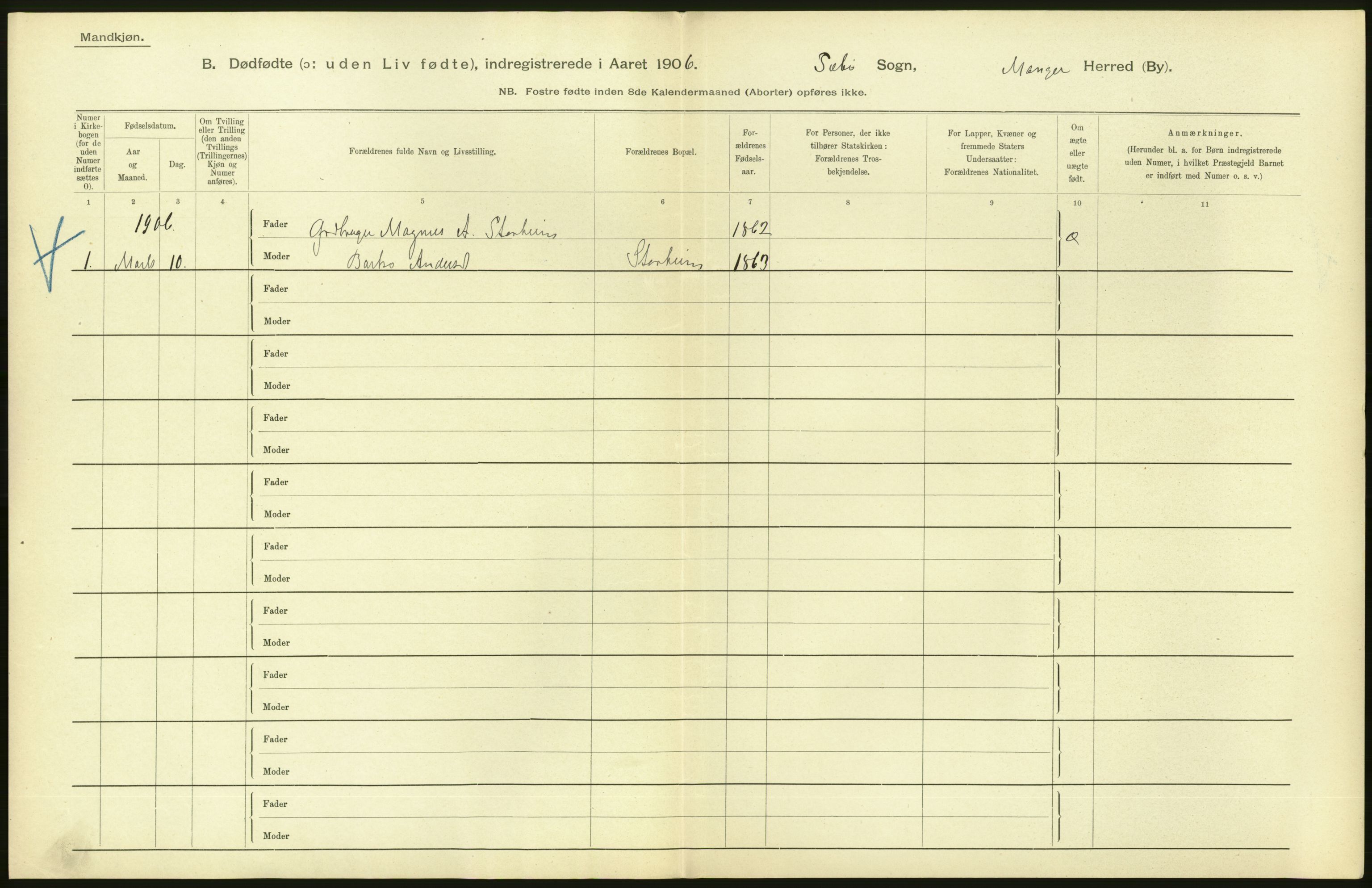 Statistisk sentralbyrå, Sosiodemografiske emner, Befolkning, RA/S-2228/D/Df/Dfa/Dfad/L0029: S. Bergenhus amt: Gifte, dødfødte. Bygder., 1906, p. 238