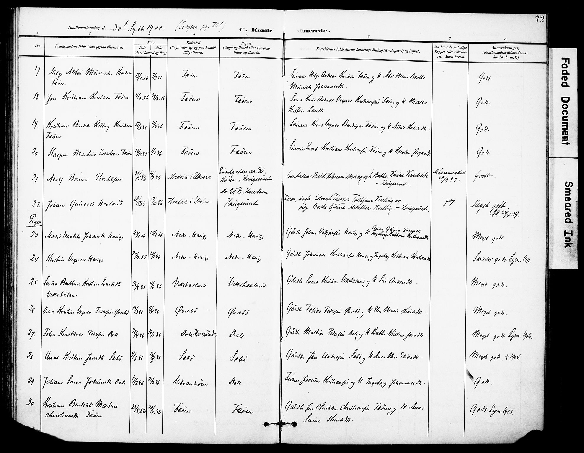 Torvastad sokneprestkontor, AV/SAST-A -101857/H/Ha/Haa/L0017: Parish register (official) no. A 16, 1899-1911, p. 72