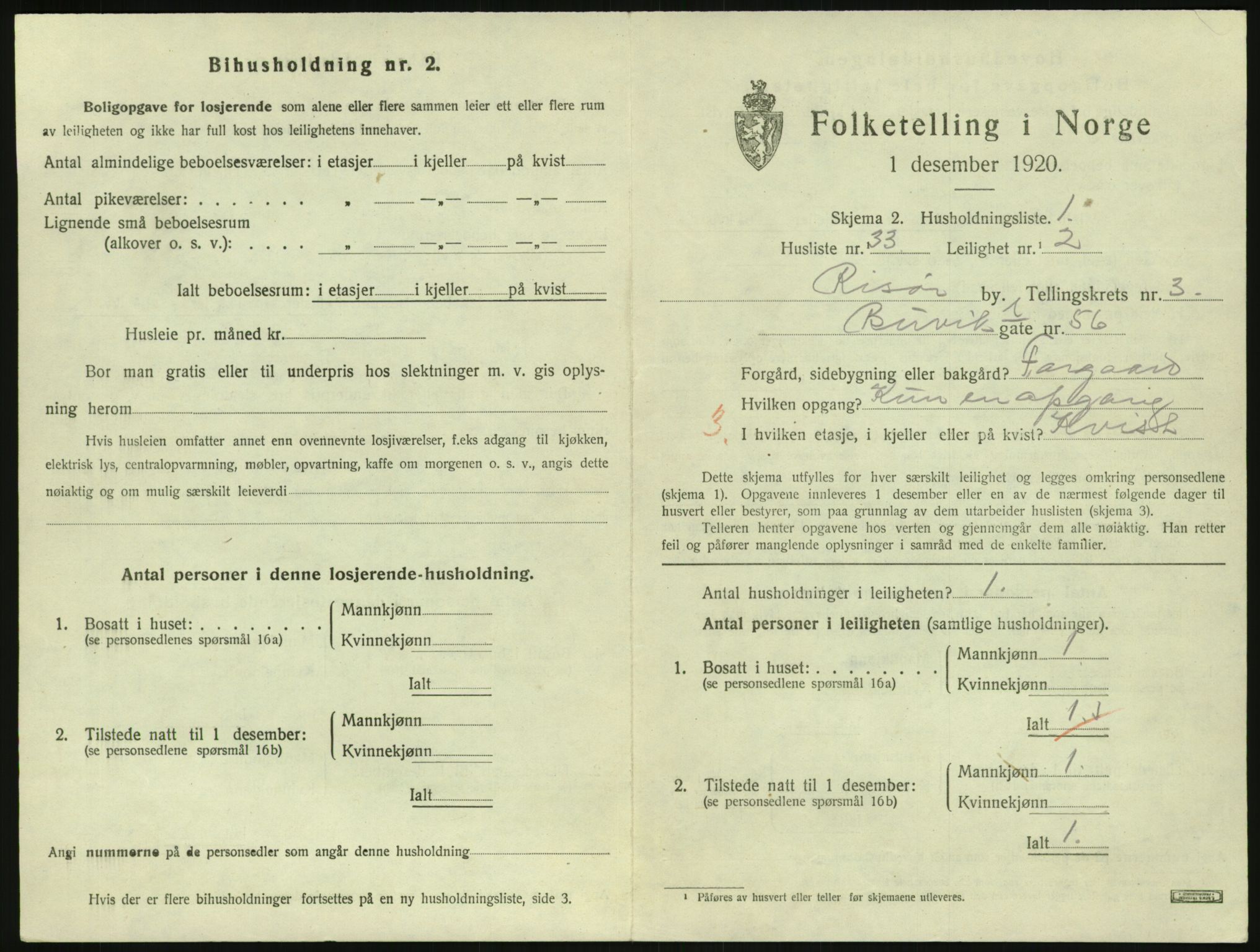 SAK, 1920 census for Risør, 1920, p. 2615
