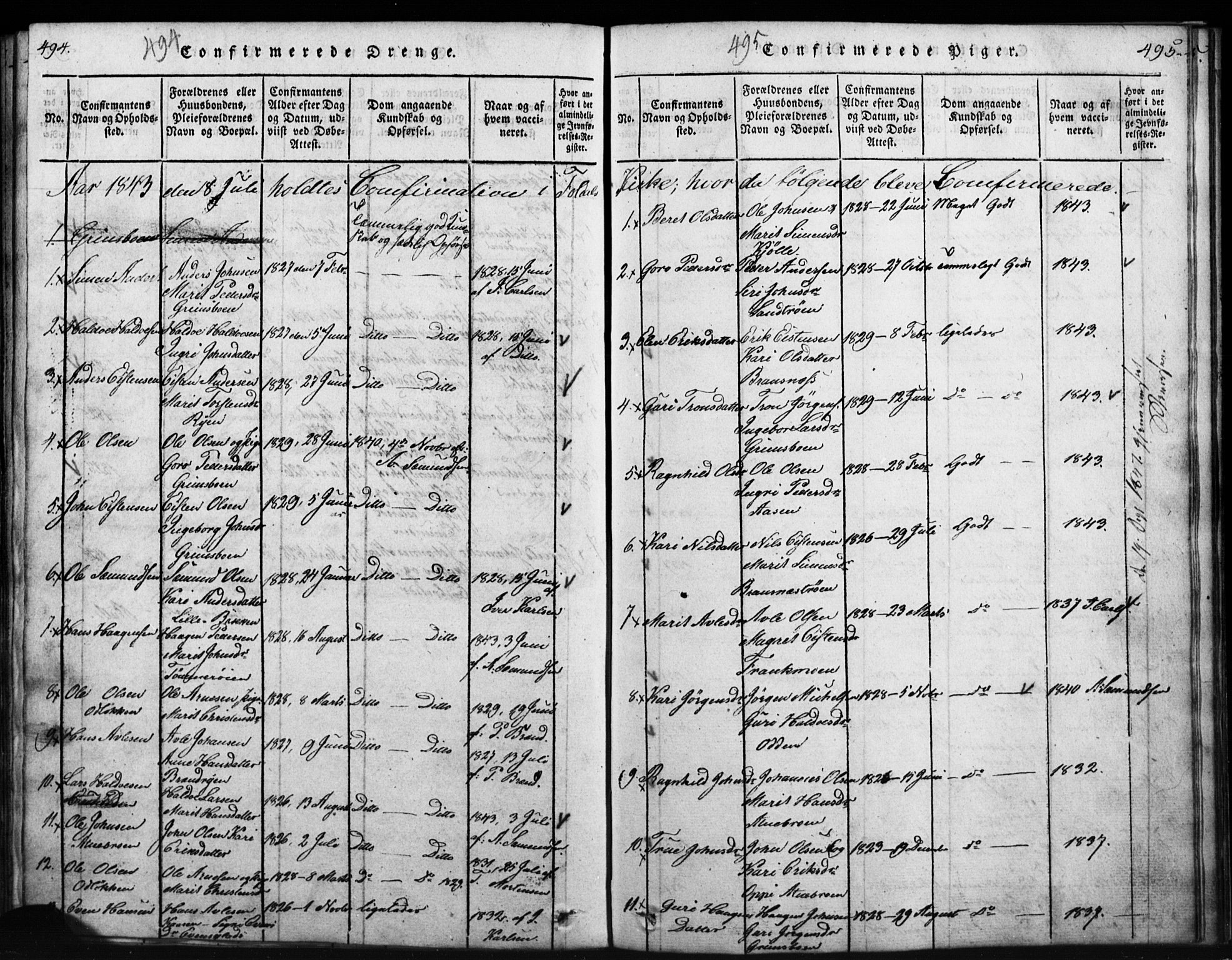 Tynset prestekontor, SAH/PREST-058/H/Ha/Hab/L0003: Parish register (copy) no. 3, 1814-1862, p. 494-495