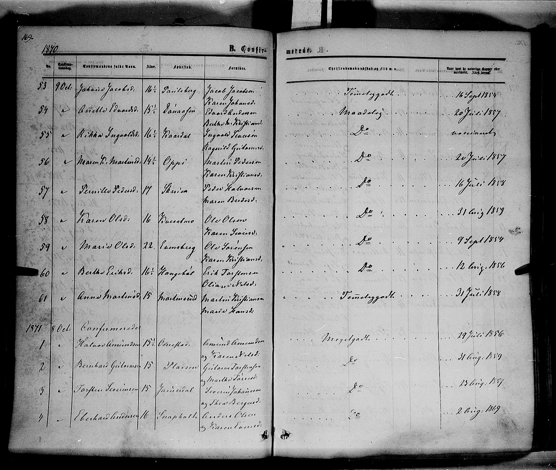 Hof prestekontor, SAH/PREST-038/H/Ha/Haa/L0009: Parish register (official) no. 9, 1862-1877, p. 169