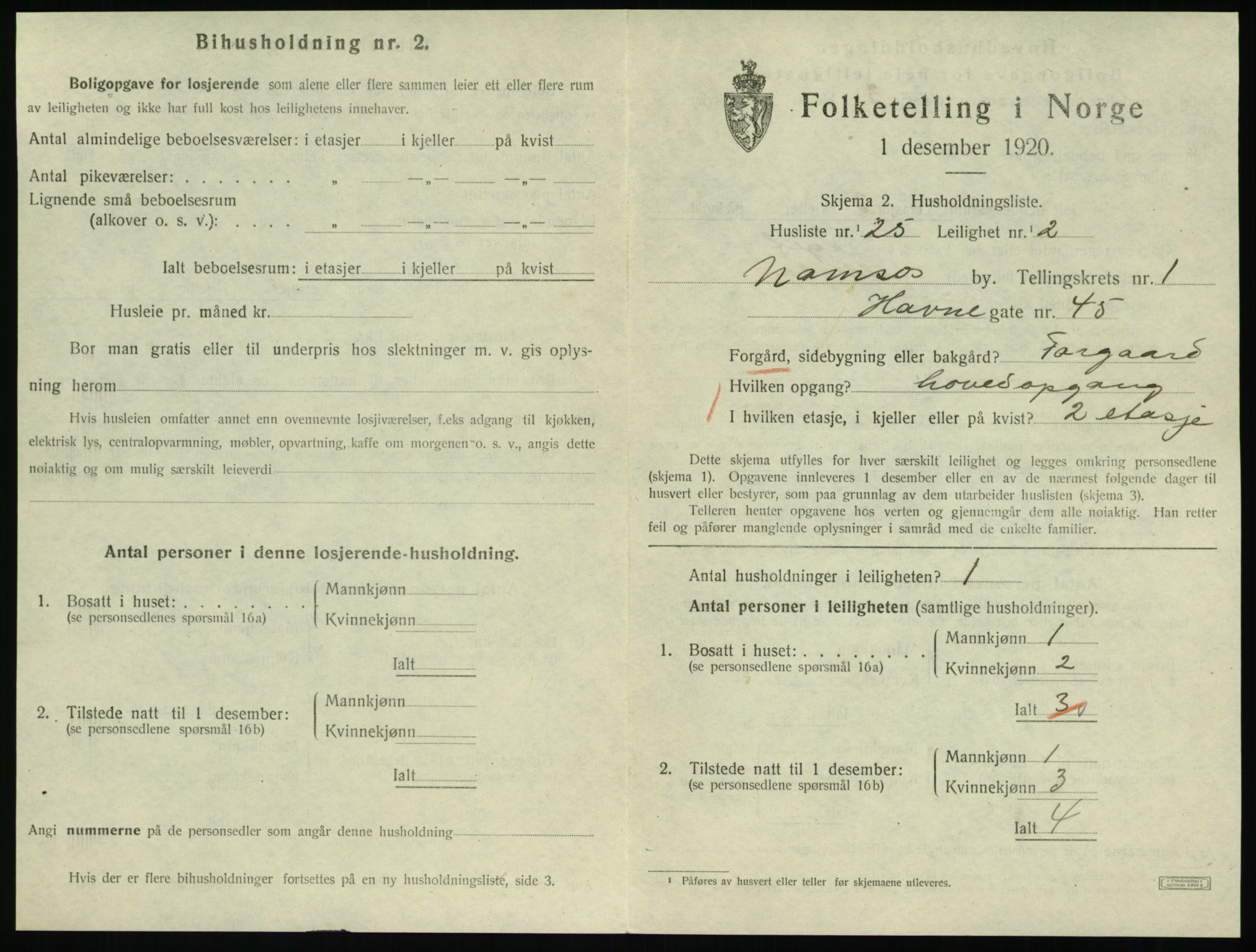 SAT, 1920 census for Namsos, 1920, p. 843