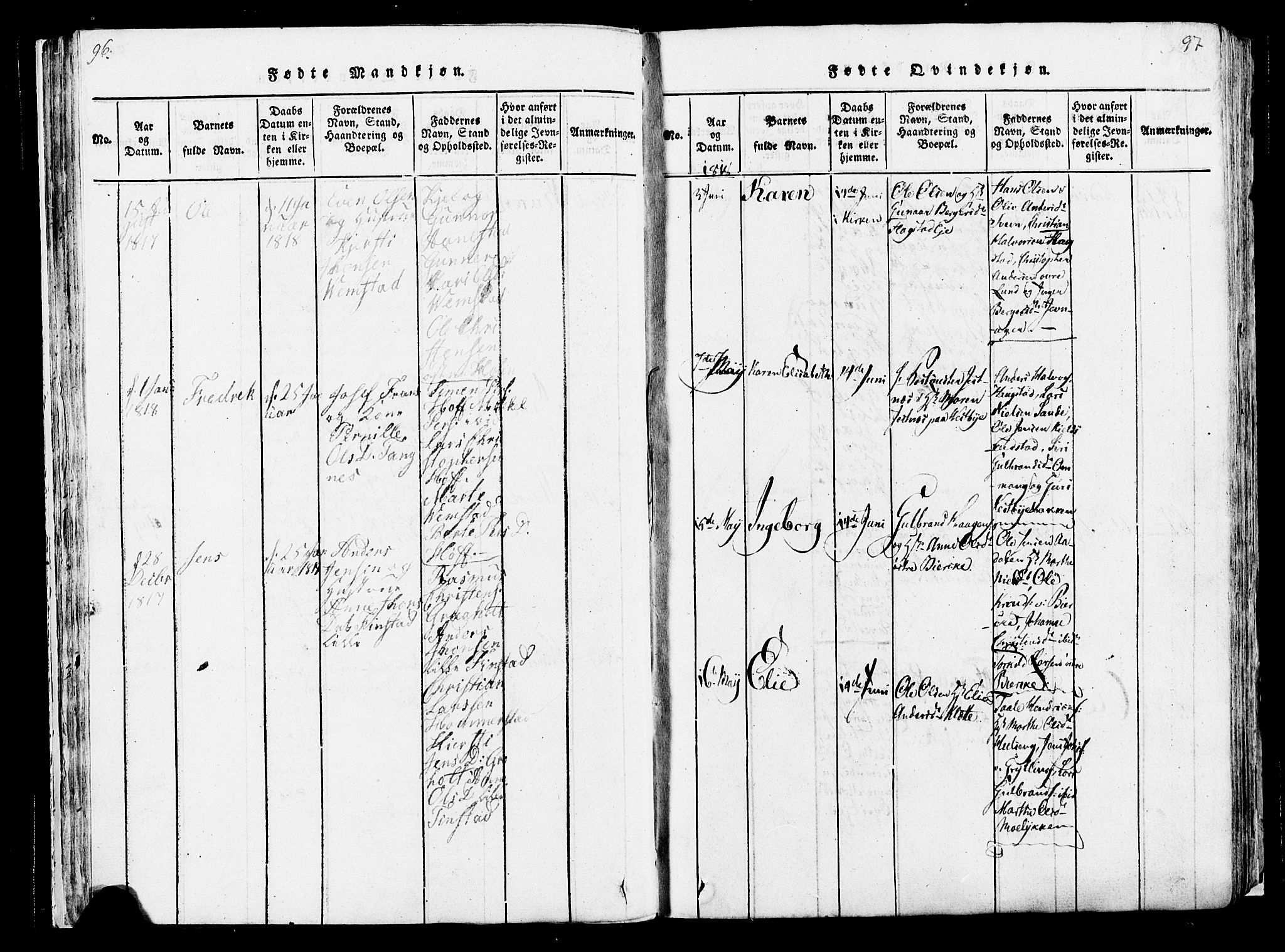 Løten prestekontor, AV/SAH-PREST-022/K/Ka/L0005: Parish register (official) no. 5, 1814-1832, p. 96-97