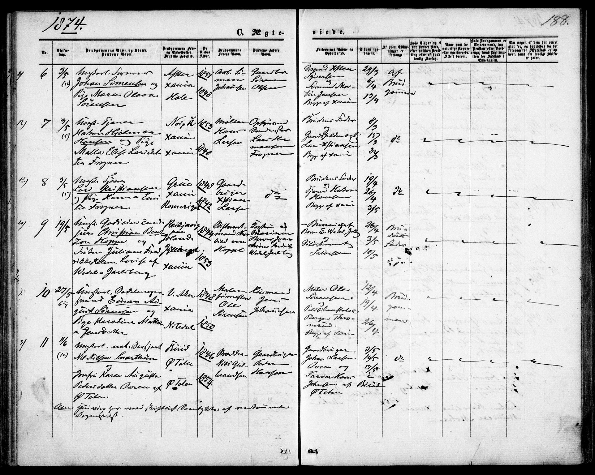 Garnisonsmenigheten Kirkebøker, AV/SAO-A-10846/F/Fa/L0011: Parish register (official) no. 11, 1870-1880, p. 188