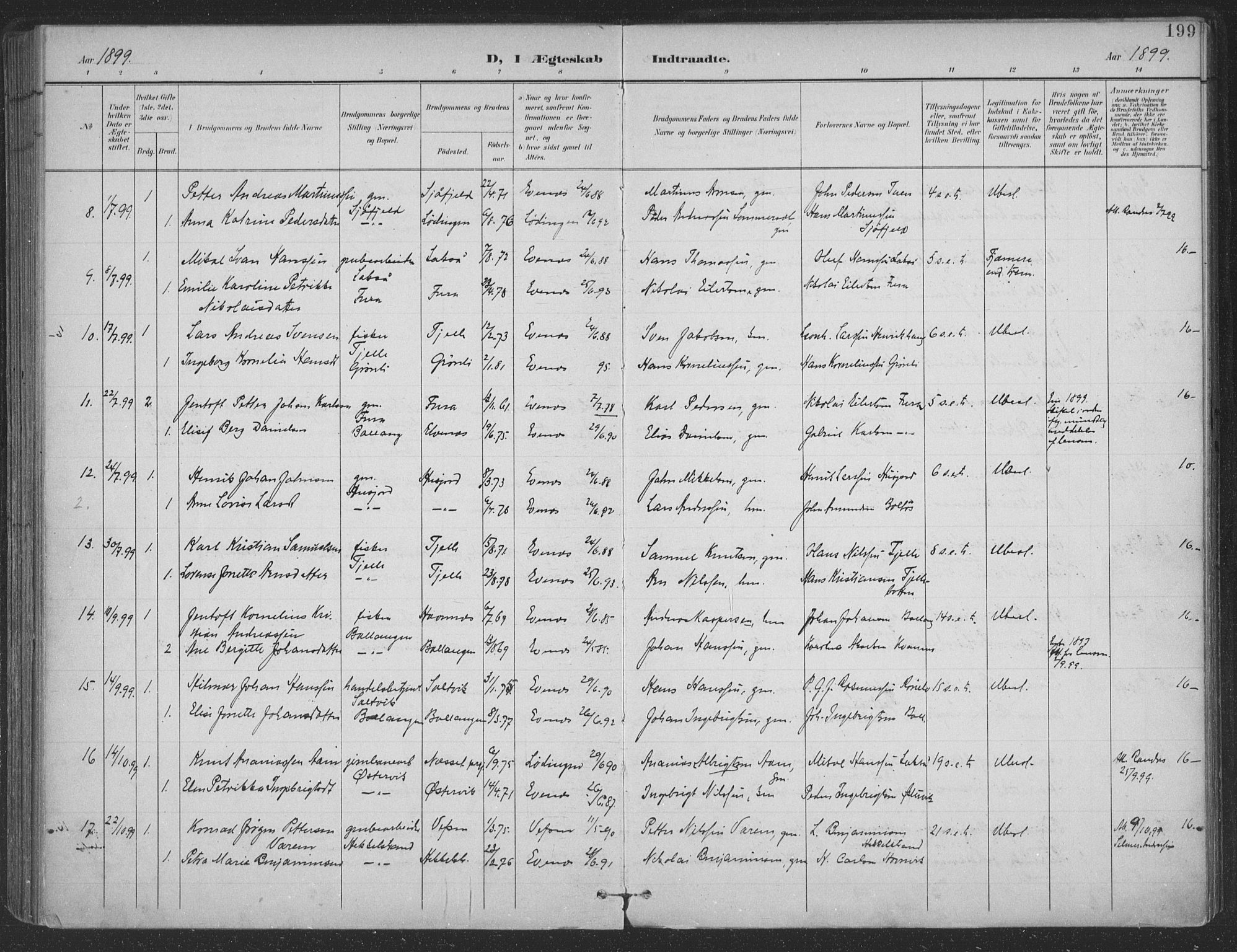 Ministerialprotokoller, klokkerbøker og fødselsregistre - Nordland, SAT/A-1459/863/L0899: Parish register (official) no. 863A11, 1897-1906, p. 199