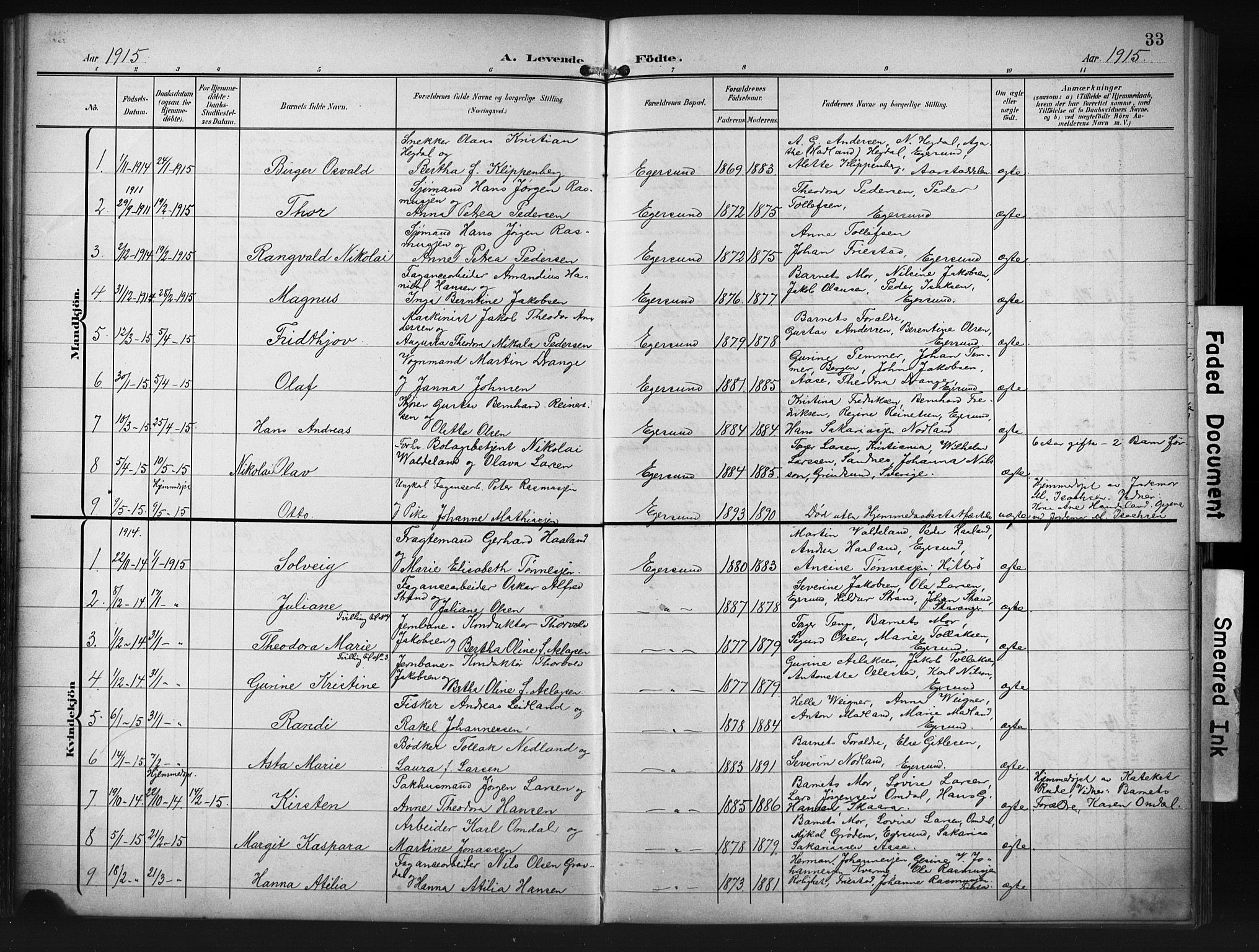 Eigersund sokneprestkontor, SAST/A-101807/S09/L0012: Parish register (copy) no. B 12, 1908-1930, p. 33