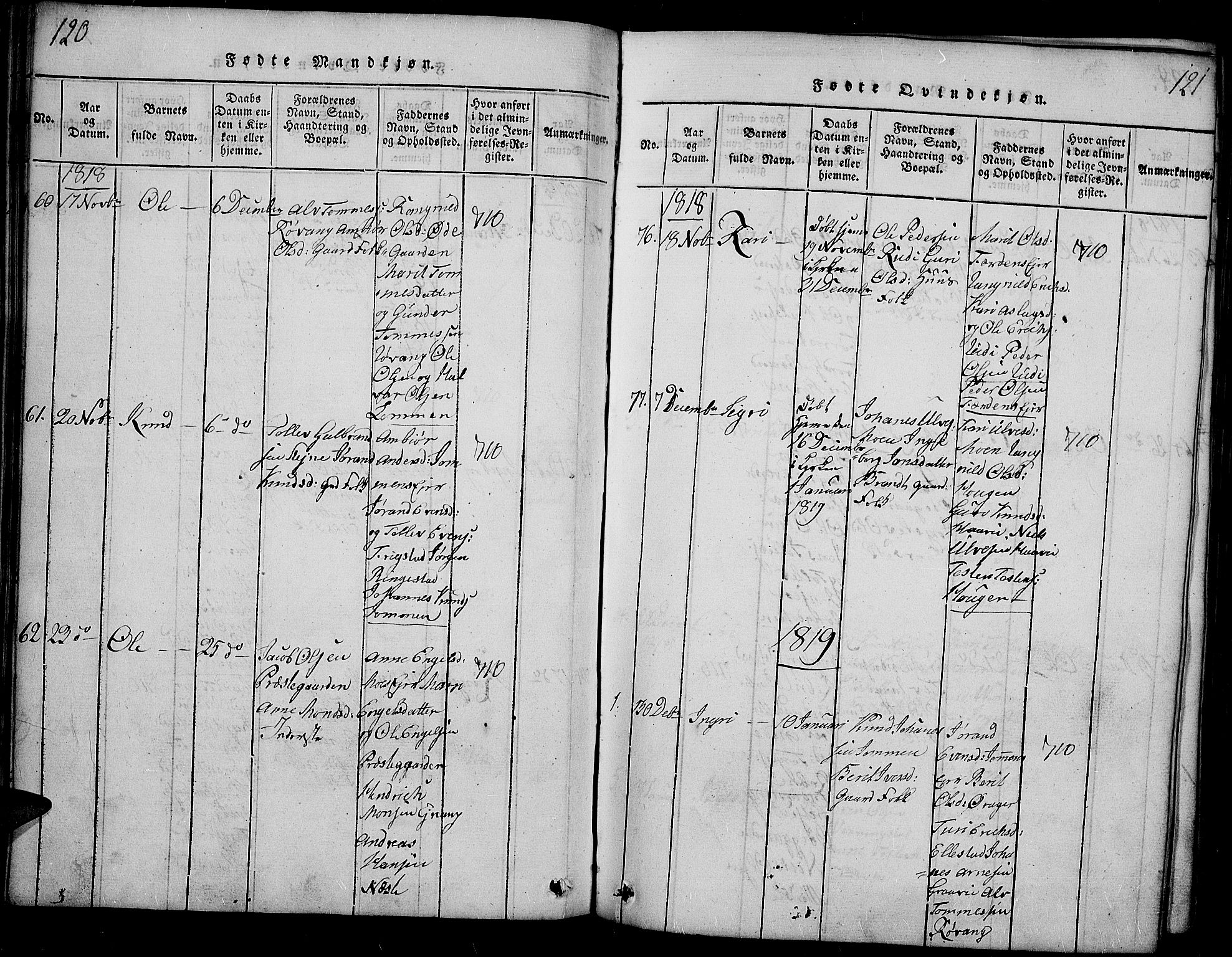 Slidre prestekontor, SAH/PREST-134/H/Ha/Haa/L0002: Parish register (official) no. 2, 1814-1830, p. 120-121