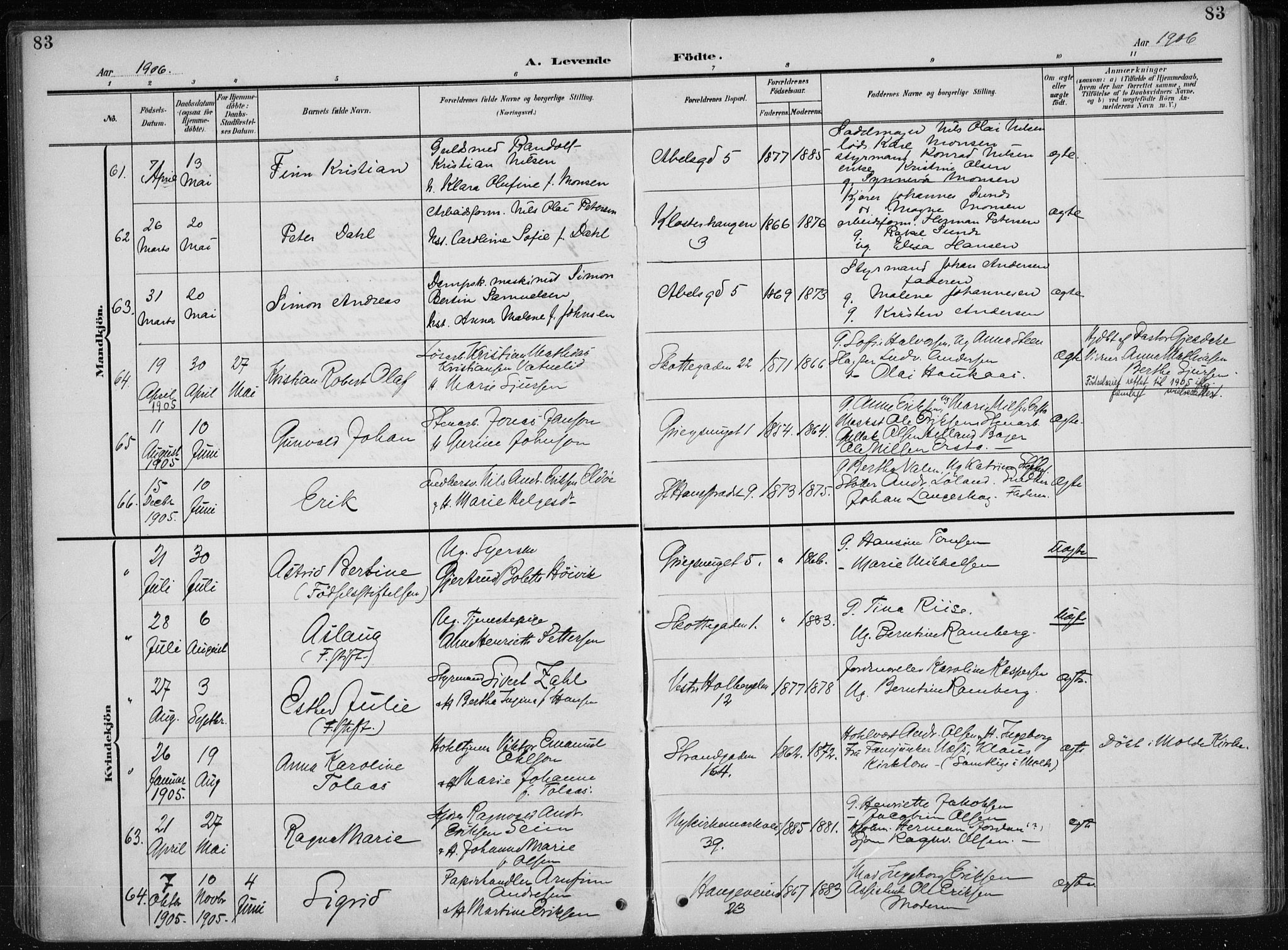 Nykirken Sokneprestembete, AV/SAB-A-77101/H/Haa/L0019: Parish register (official) no. B 7, 1904-1916, p. 83
