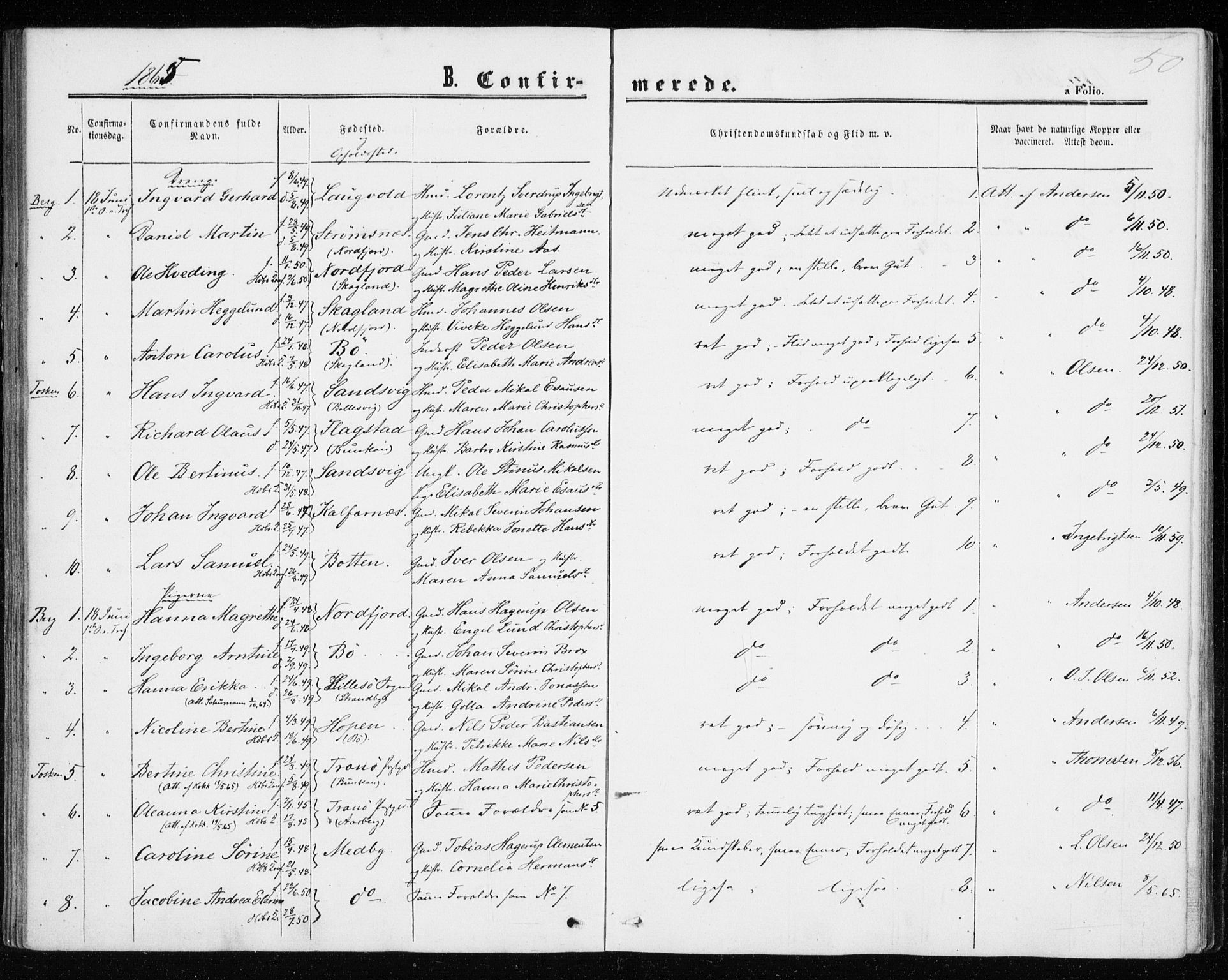 Berg sokneprestkontor, SATØ/S-1318/G/Ga/Gaa/L0002kirke: Parish register (official) no. 2, 1860-1872, p. 50