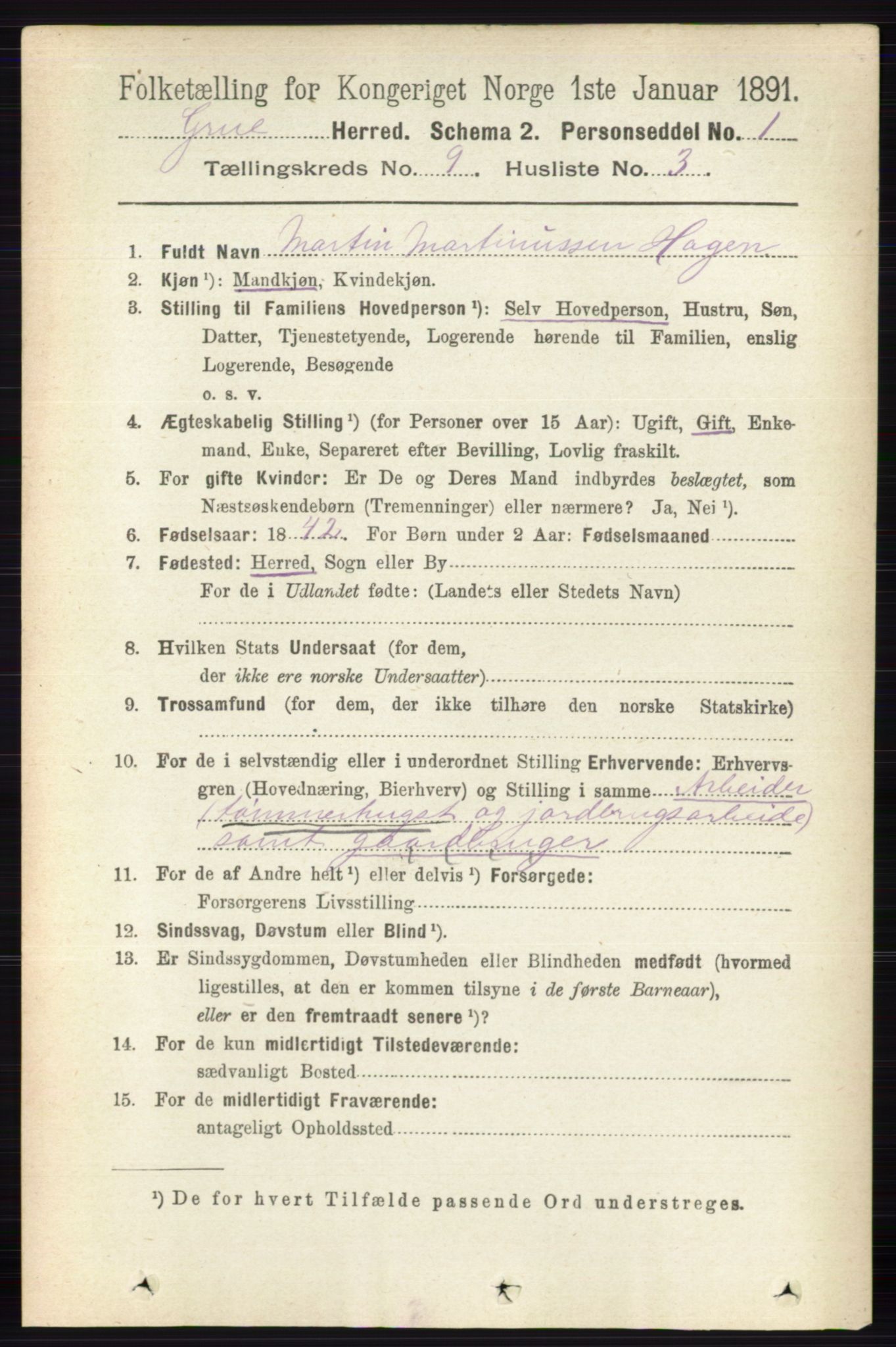 RA, 1891 census for 0423 Grue, 1891, p. 4893