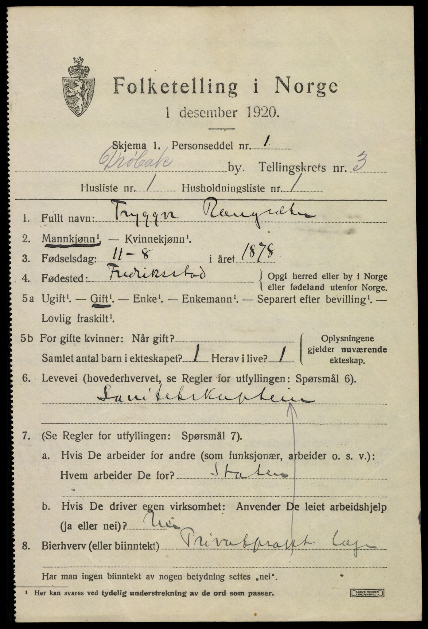 SAO, 1920 census for Drøbak, 1920, p. 3355