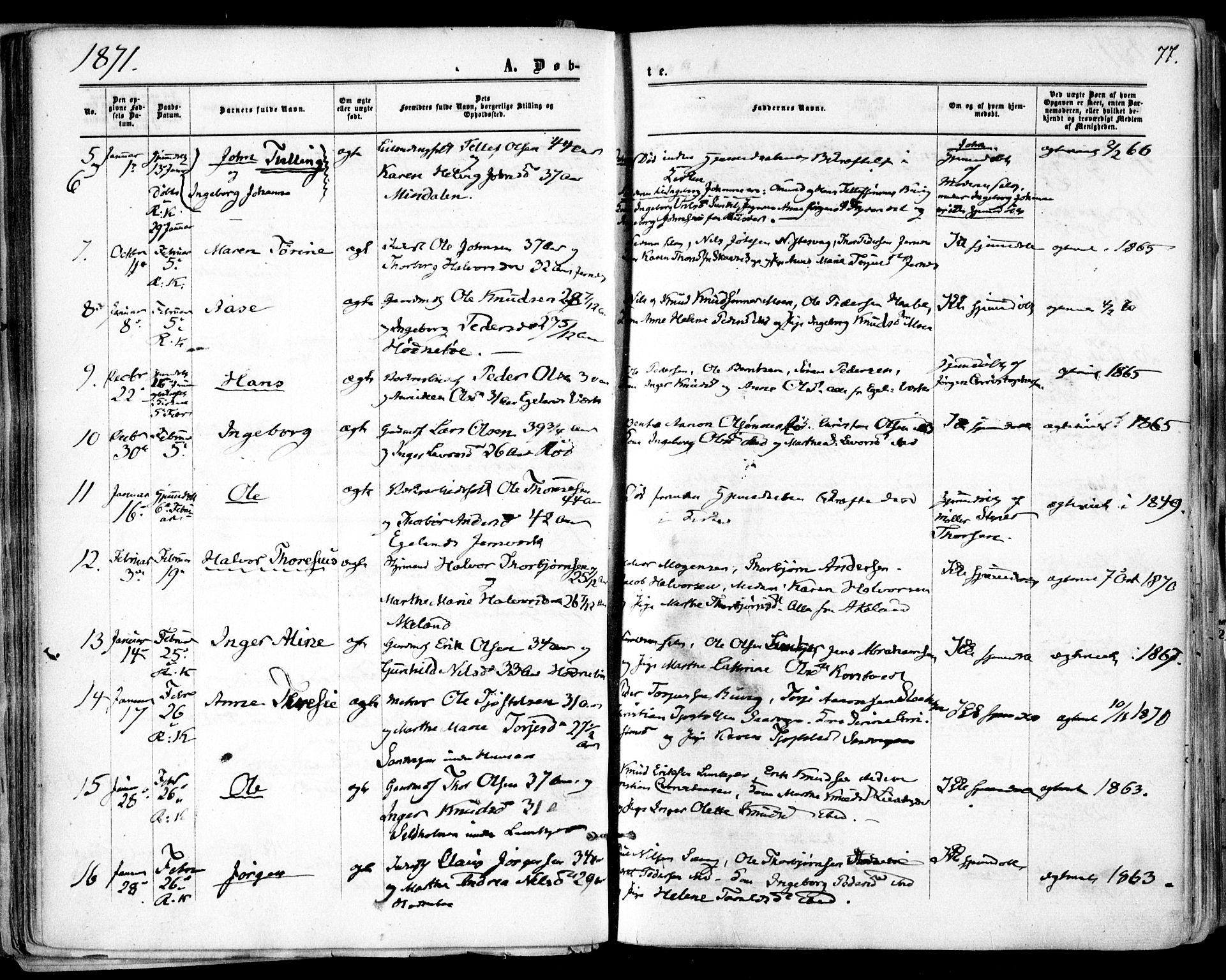 Søndeled sokneprestkontor, AV/SAK-1111-0038/F/Fa/L0003: Parish register (official) no. A 3, 1861-1879, p. 77