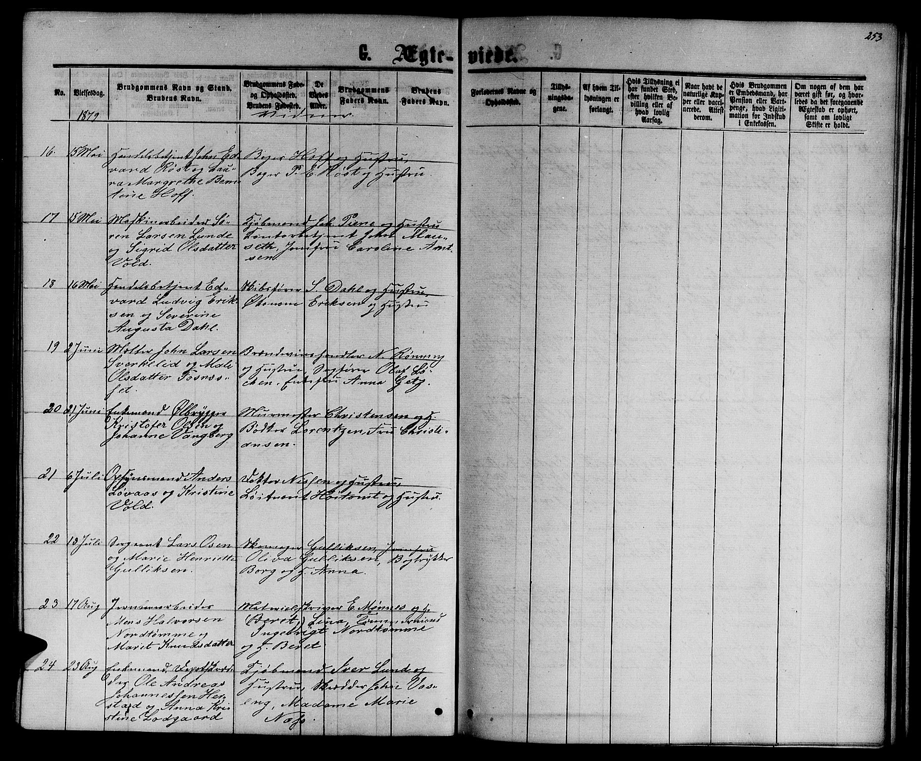 Ministerialprotokoller, klokkerbøker og fødselsregistre - Sør-Trøndelag, SAT/A-1456/601/L0087: Parish register (copy) no. 601C05, 1864-1881, p. 253