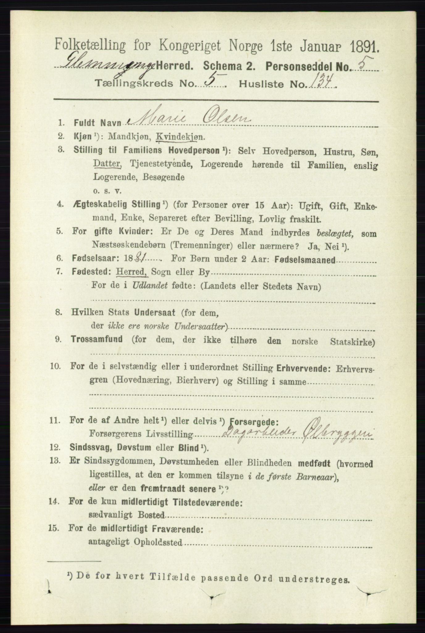 RA, 1891 census for 0132 Glemmen, 1891, p. 7166