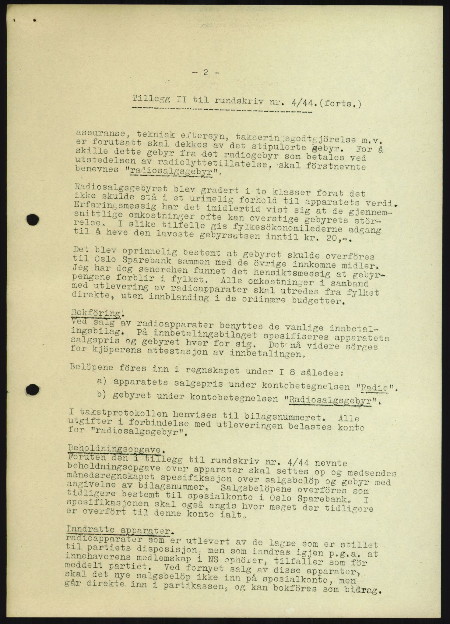 Norsk rikskringkasting, Hans Fredrik Dahls samling, AV/RA-S-4895/D/Db/L0003/0006: -- / Rett til radiomottaker - etter beslagleggelse, 1944