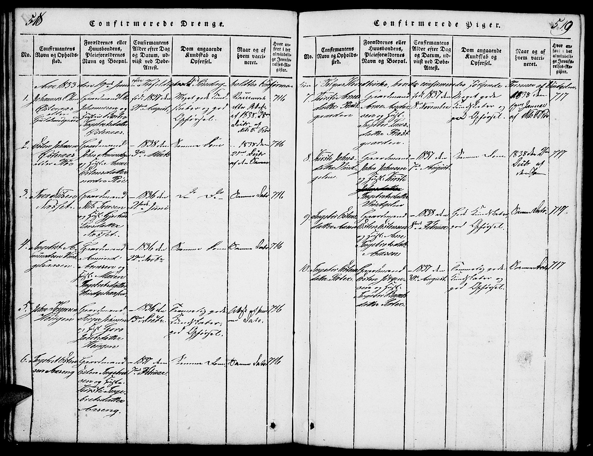 Tolga prestekontor, SAH/PREST-062/L/L0003: Parish register (copy) no. 3, 1815-1862, p. 518-519
