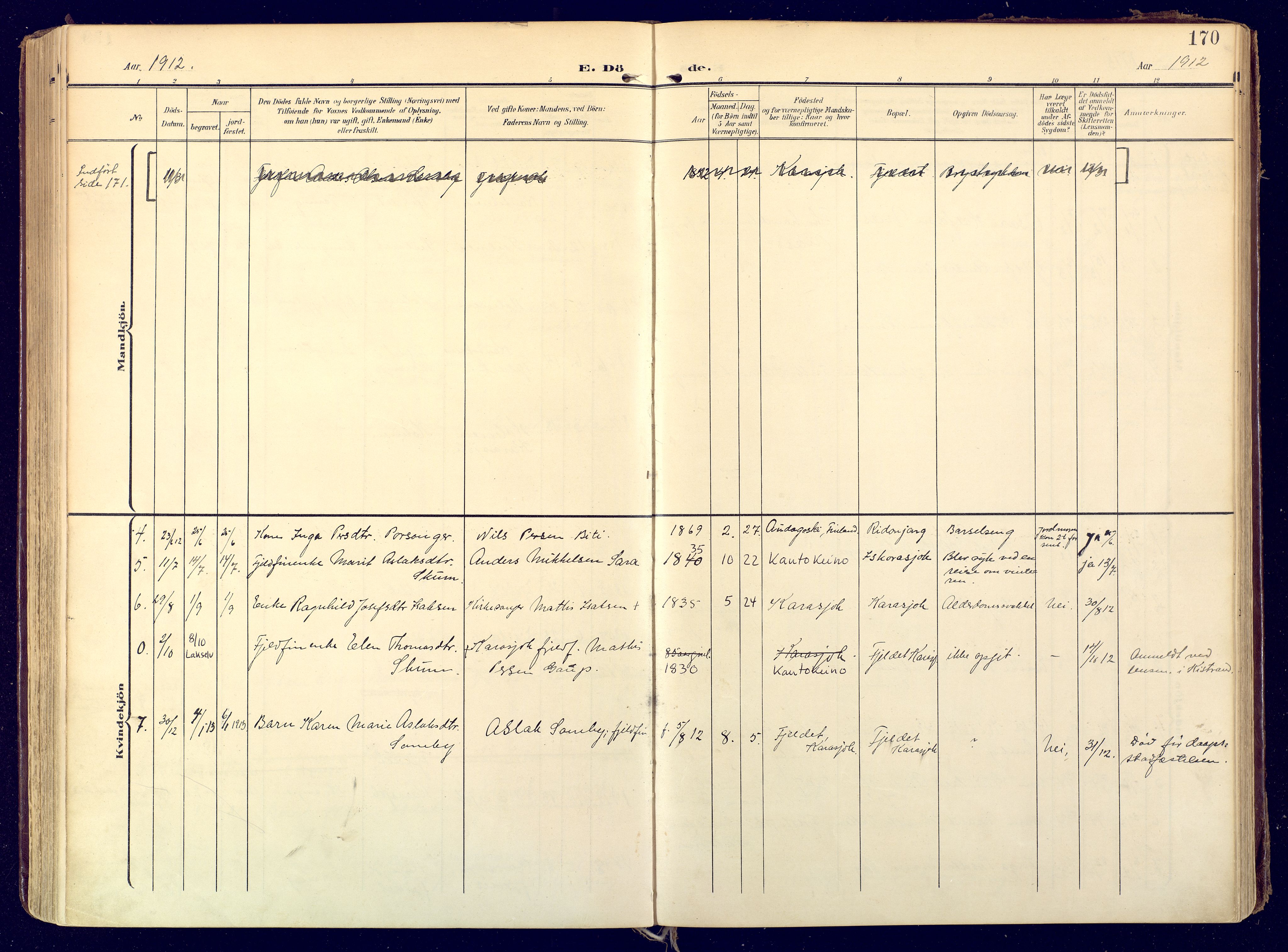 Karasjok sokneprestkontor, SATØ/S-1352/H/Ha: Parish register (official) no. 3, 1907-1926, p. 170