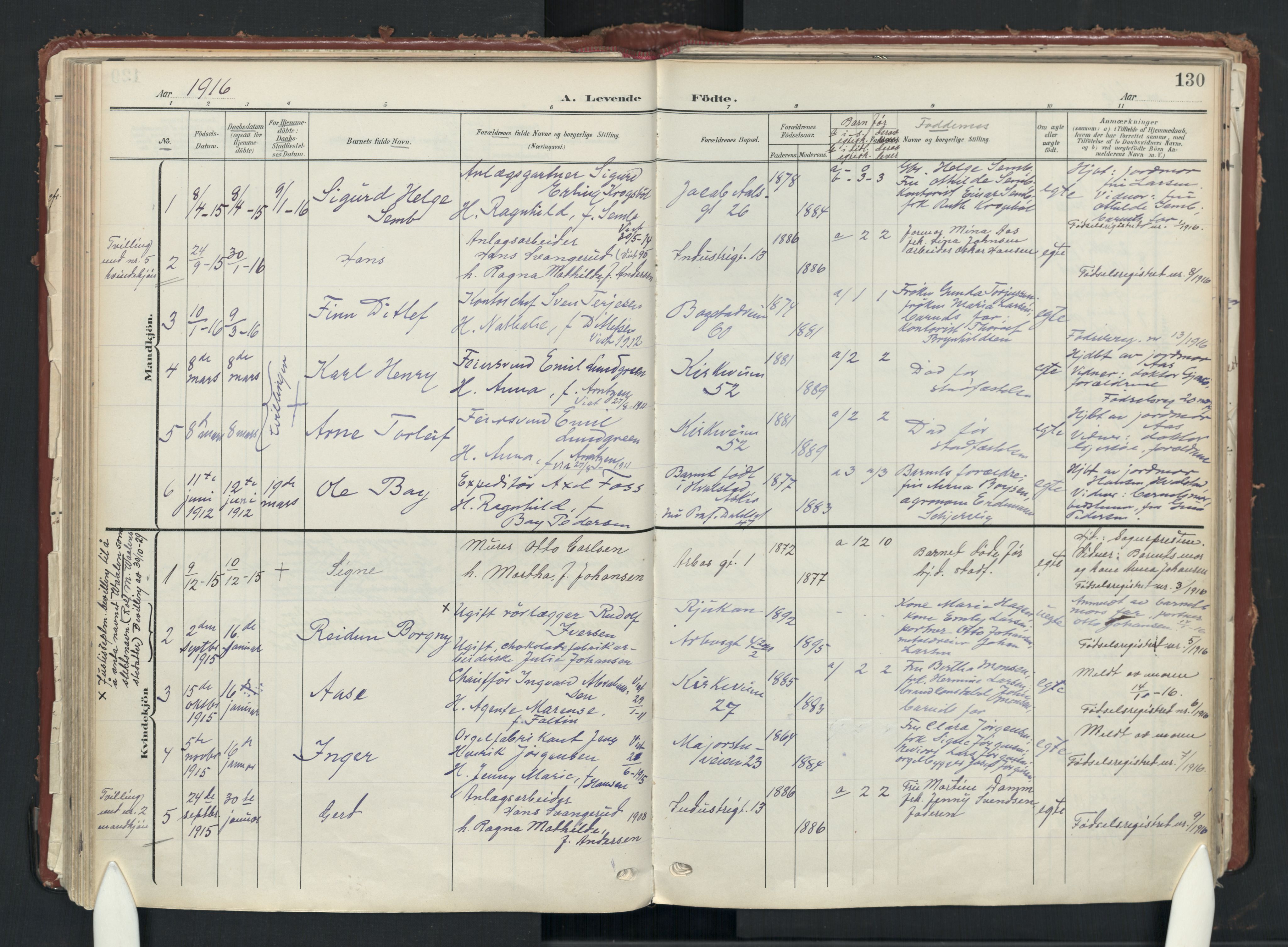 Uranienborg prestekontor Kirkebøker, SAO/A-10877/F/Fa/L0010: Parish register (official) no. 10, 1907-1928, p. 130