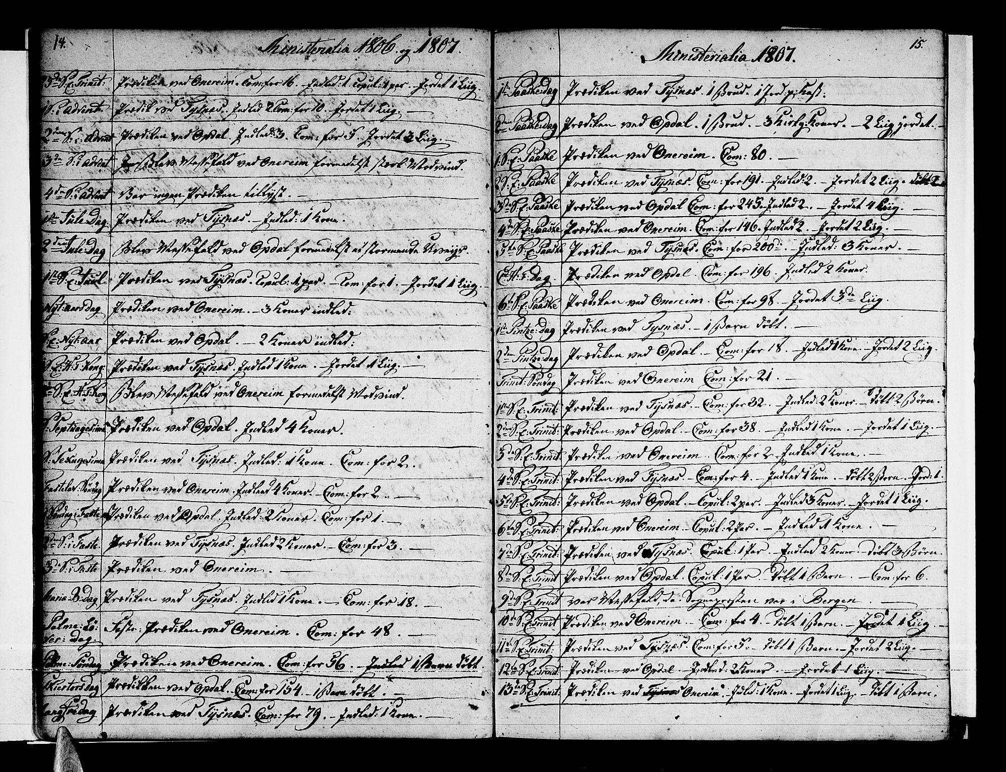Tysnes sokneprestembete, SAB/A-78601/H/Haa: Parish register (official) no. A 6, 1804-1816, p. 14-15