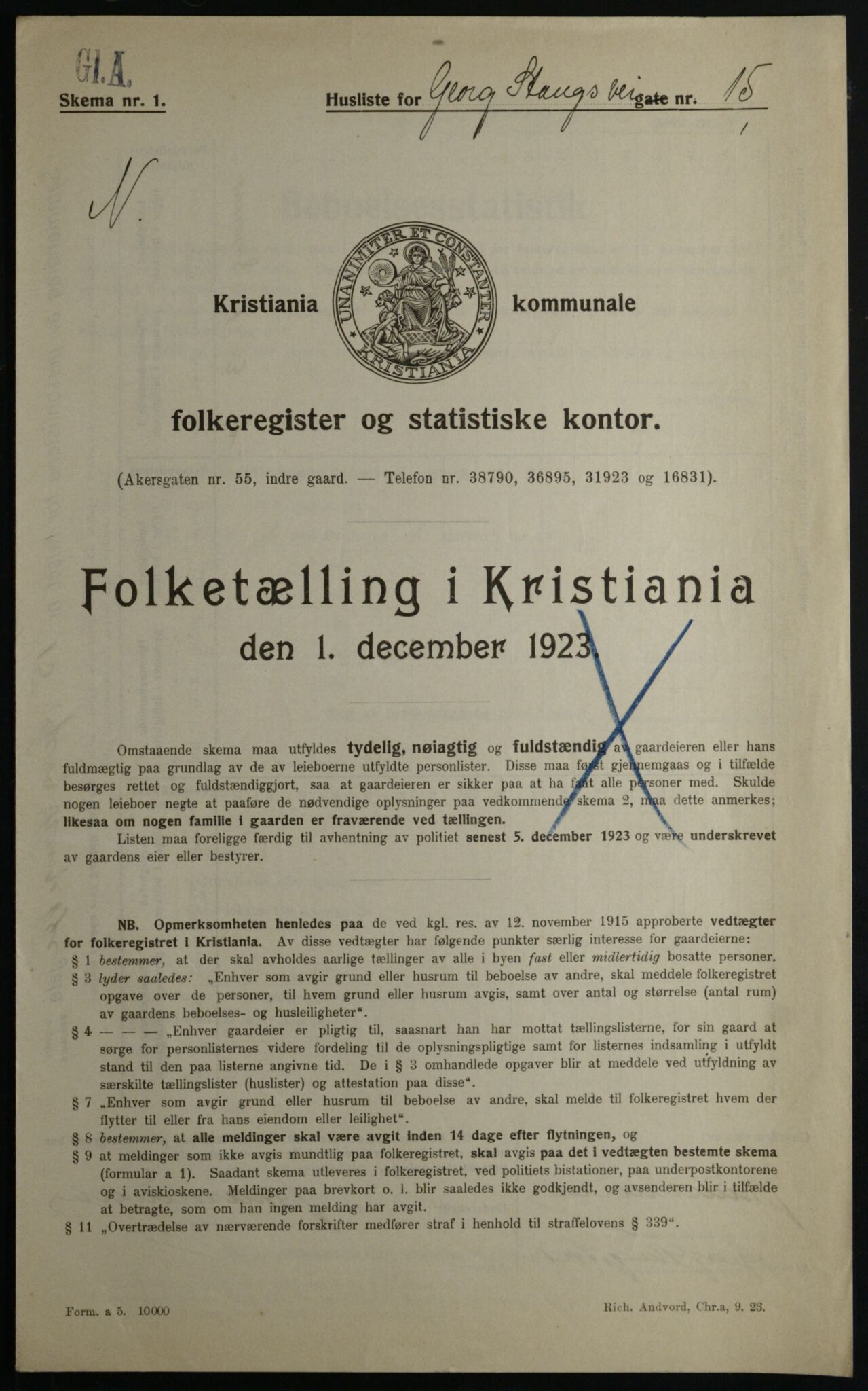 OBA, Municipal Census 1923 for Kristiania, 1923, p. 32980