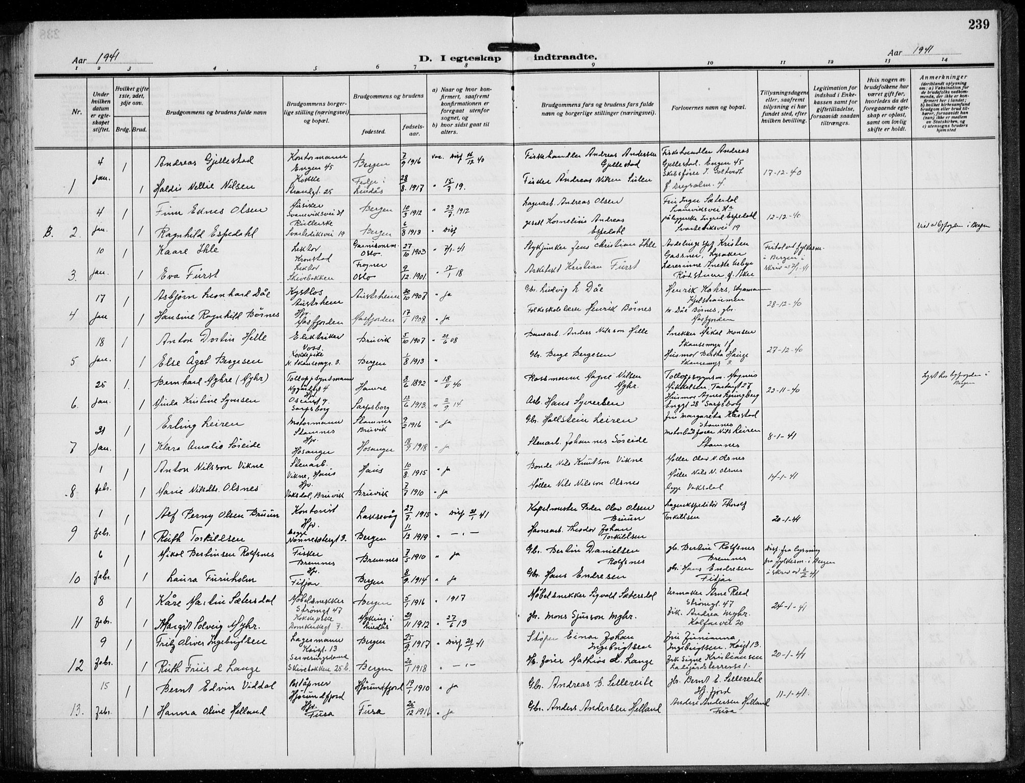 Domkirken sokneprestembete, AV/SAB-A-74801/H/Hab/L0034: Parish register (copy) no. D 6, 1924-1941, p. 239