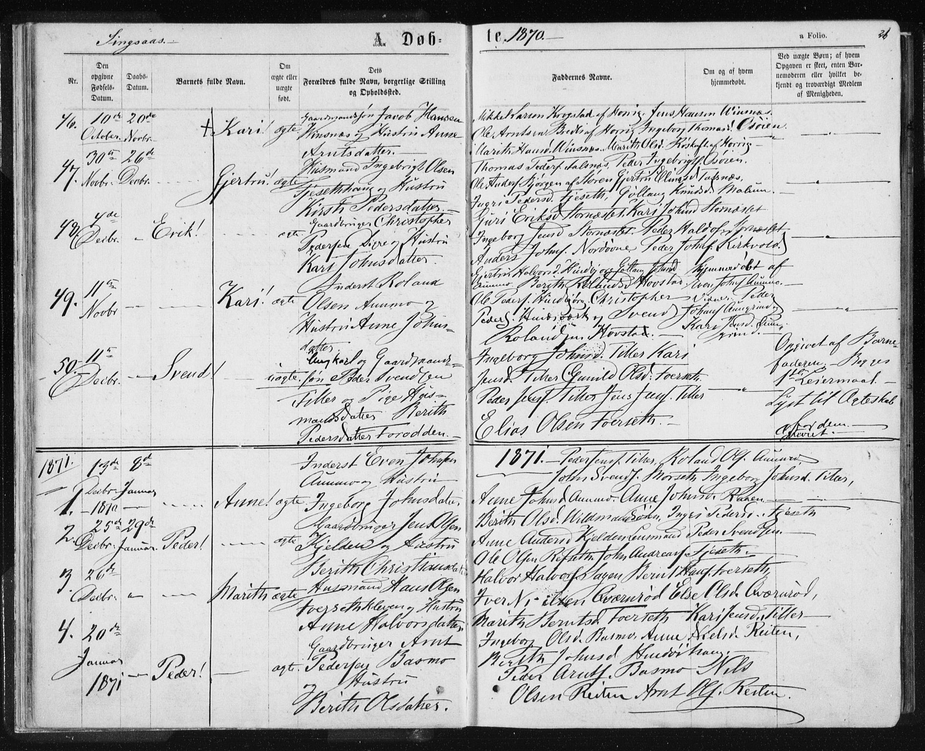 Ministerialprotokoller, klokkerbøker og fødselsregistre - Sør-Trøndelag, SAT/A-1456/685/L0970: Parish register (official) no. 685A08 /2, 1870-1878, p. 26