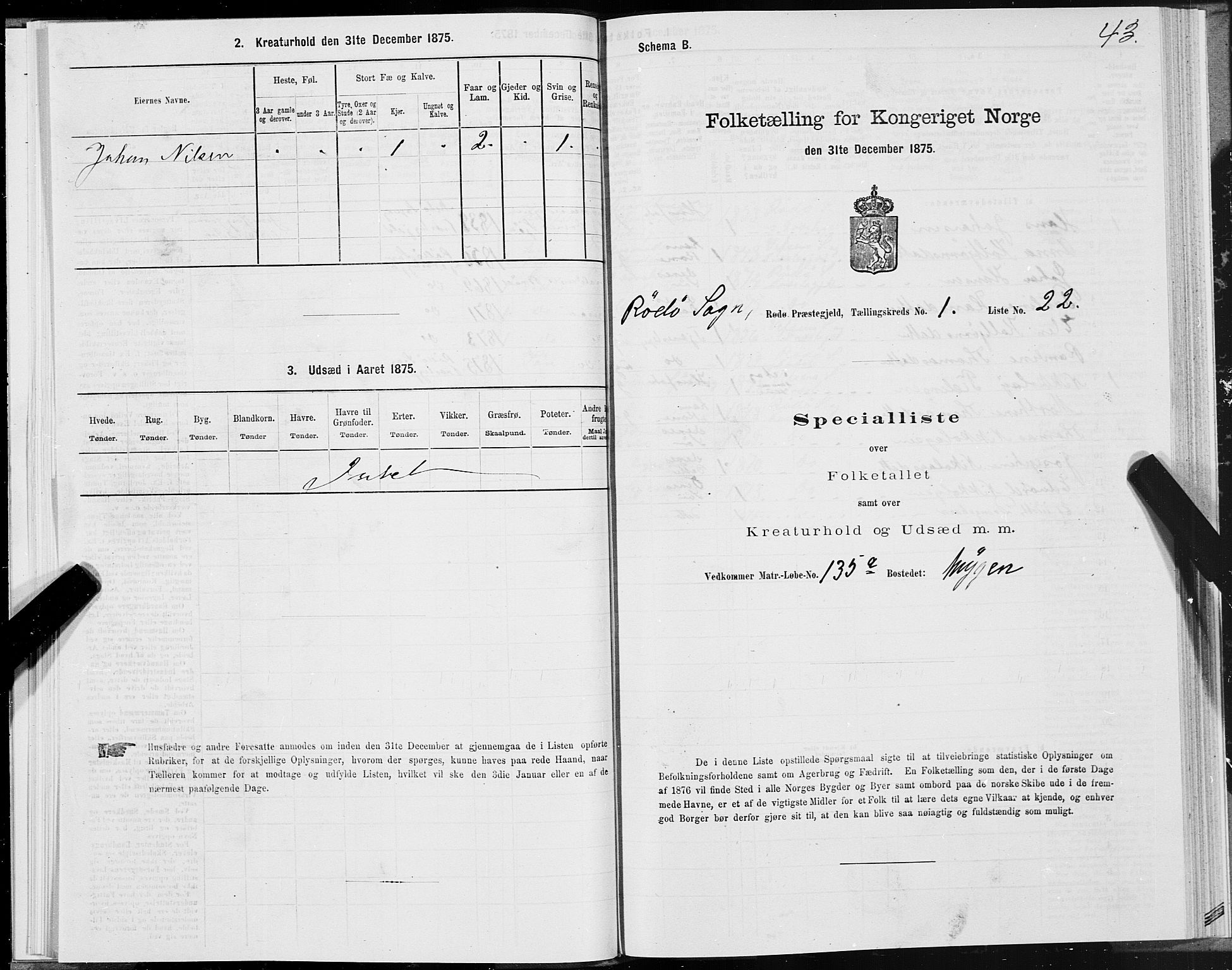 SAT, 1875 census for 1836P Rødøy, 1875, p. 1043