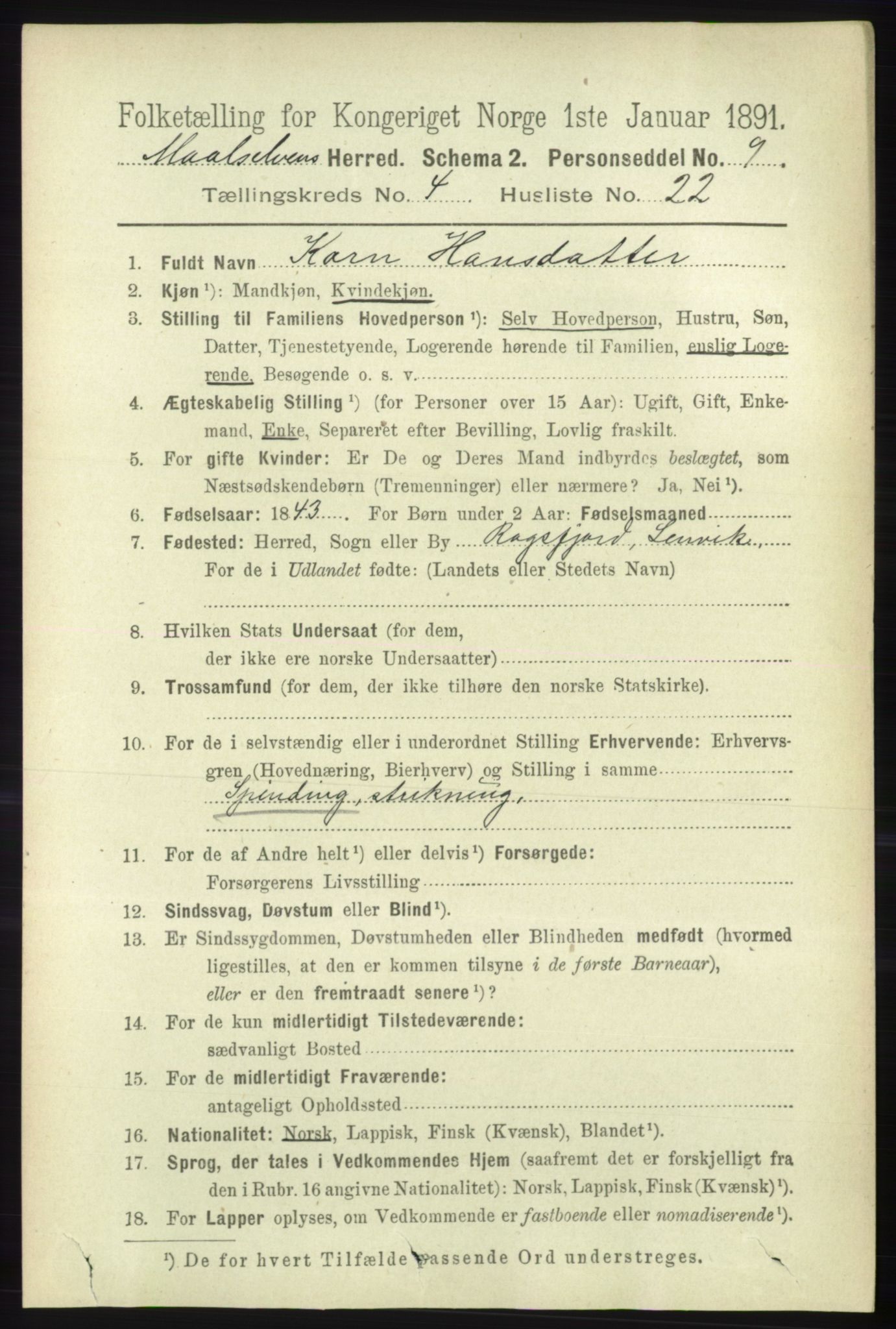 RA, 1891 census for 1924 Målselv, 1891, p. 1234