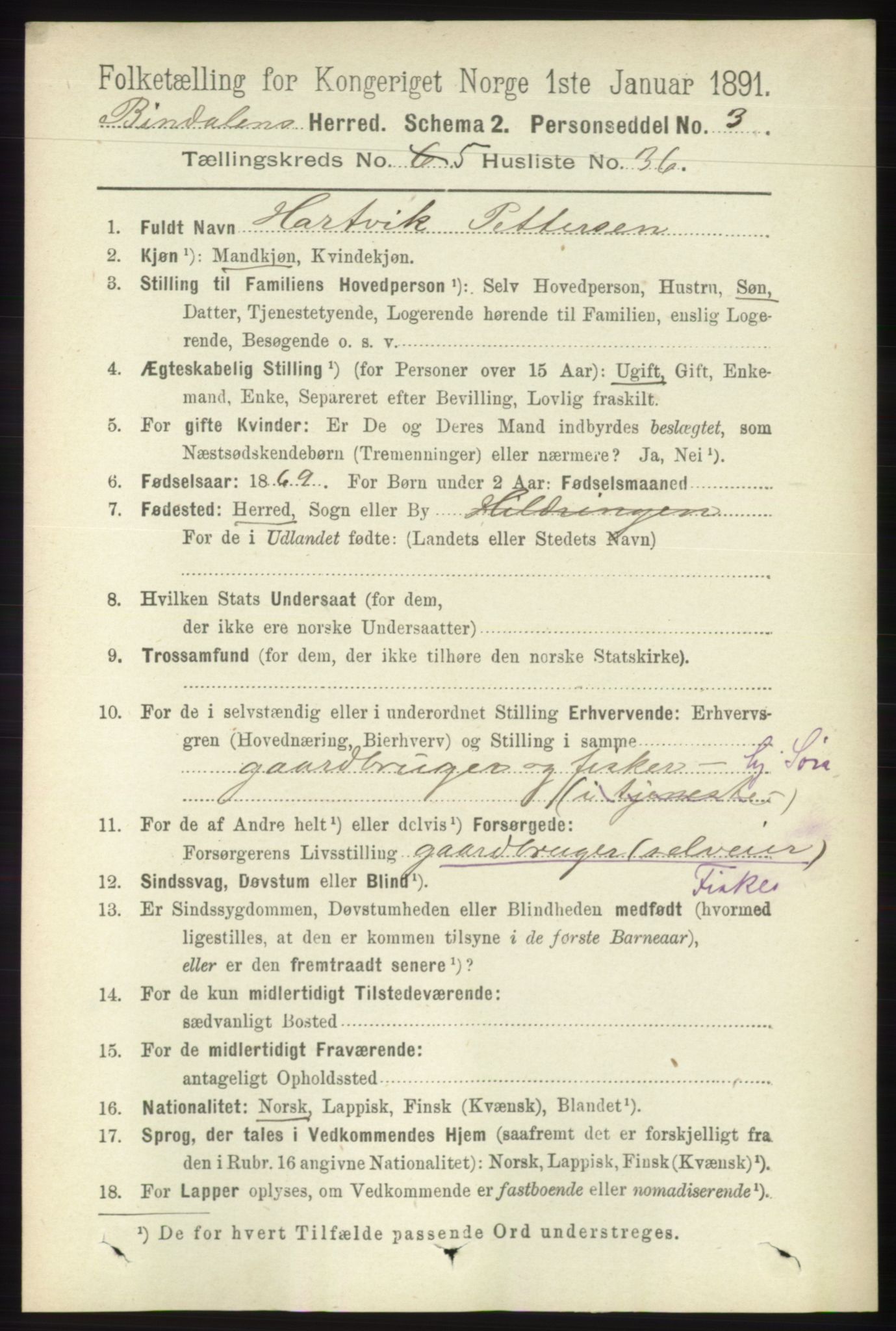 RA, 1891 census for 1811 Bindal, 1891, p. 1393