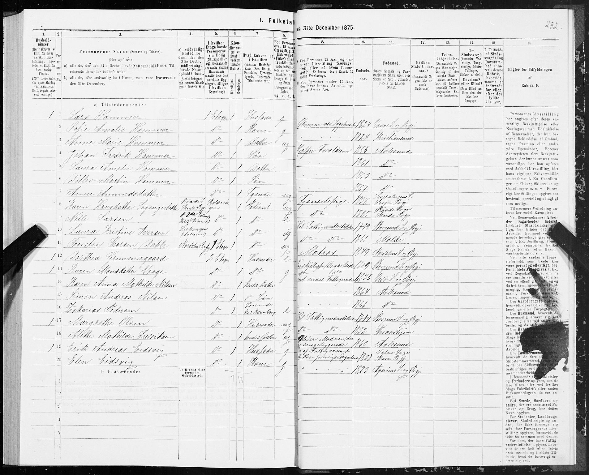 SAT, 1875 census for 1501P Ålesund, 1875, p. 3232