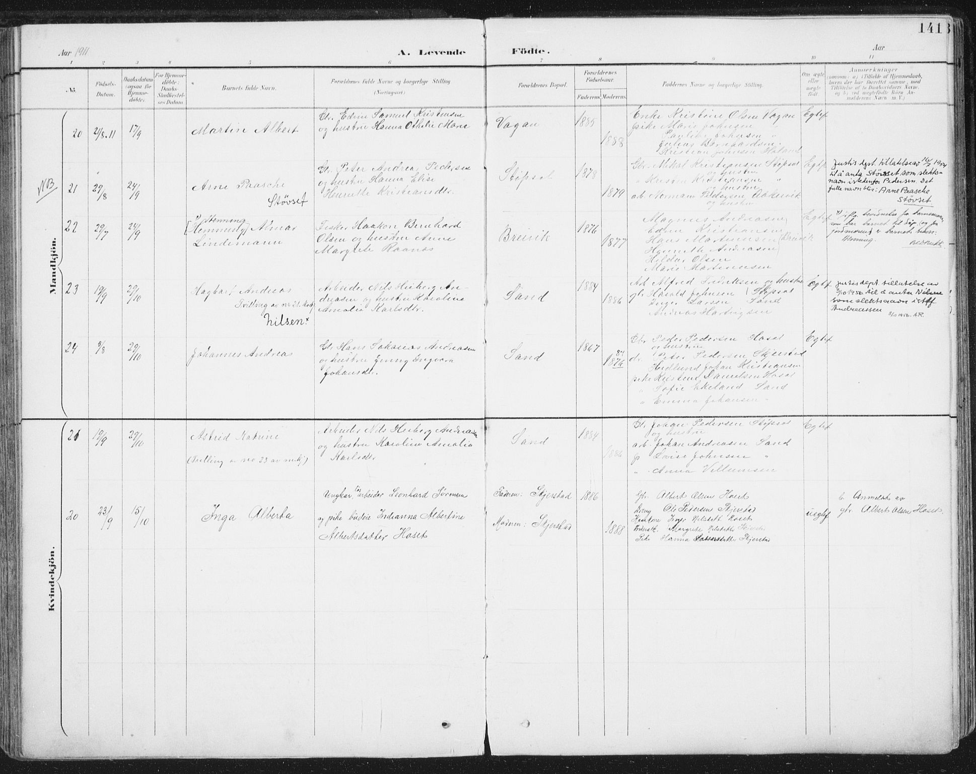 Ministerialprotokoller, klokkerbøker og fødselsregistre - Nordland, SAT/A-1459/852/L0741: Parish register (official) no. 852A11, 1894-1917, p. 141