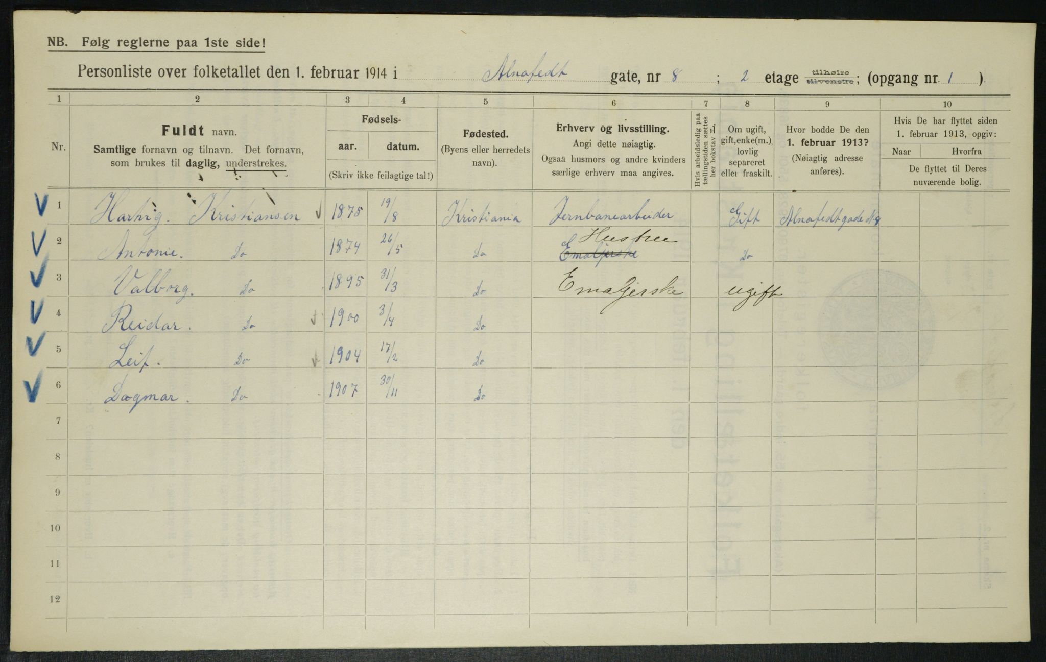 OBA, Municipal Census 1914 for Kristiania, 1914, p. 1169