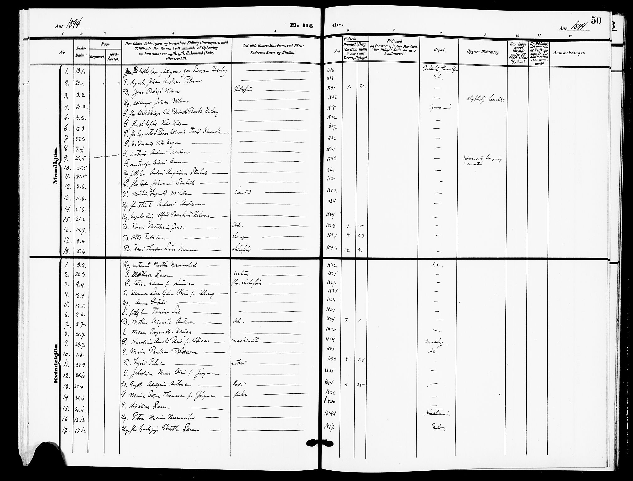 Drøbak prestekontor Kirkebøker, SAO/A-10142a/F/Fb/L0002: Parish register (official) no. II 2, 1891-1896, p. 50