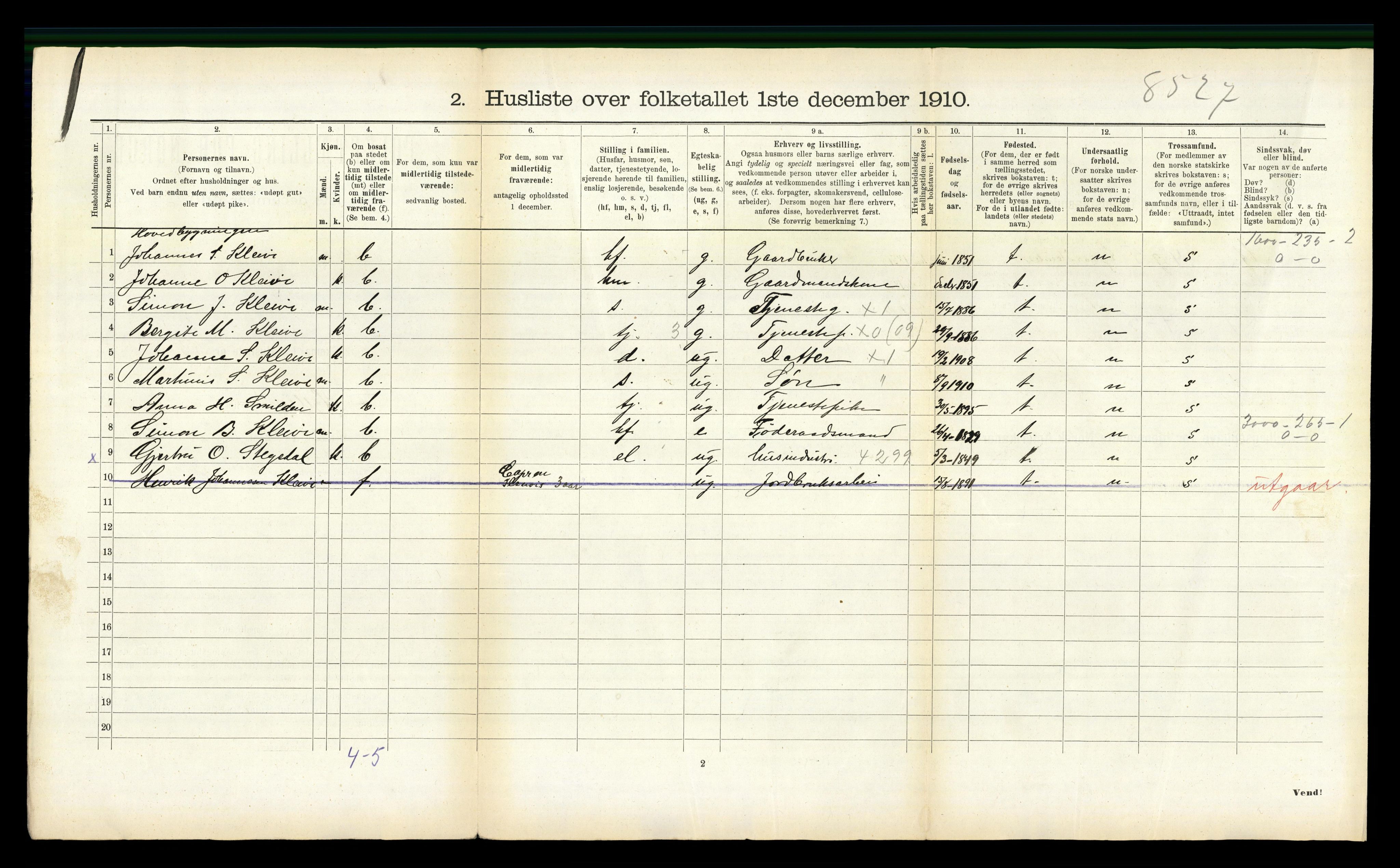 RA, 1910 census for Hyllestad, 1910, p. 672