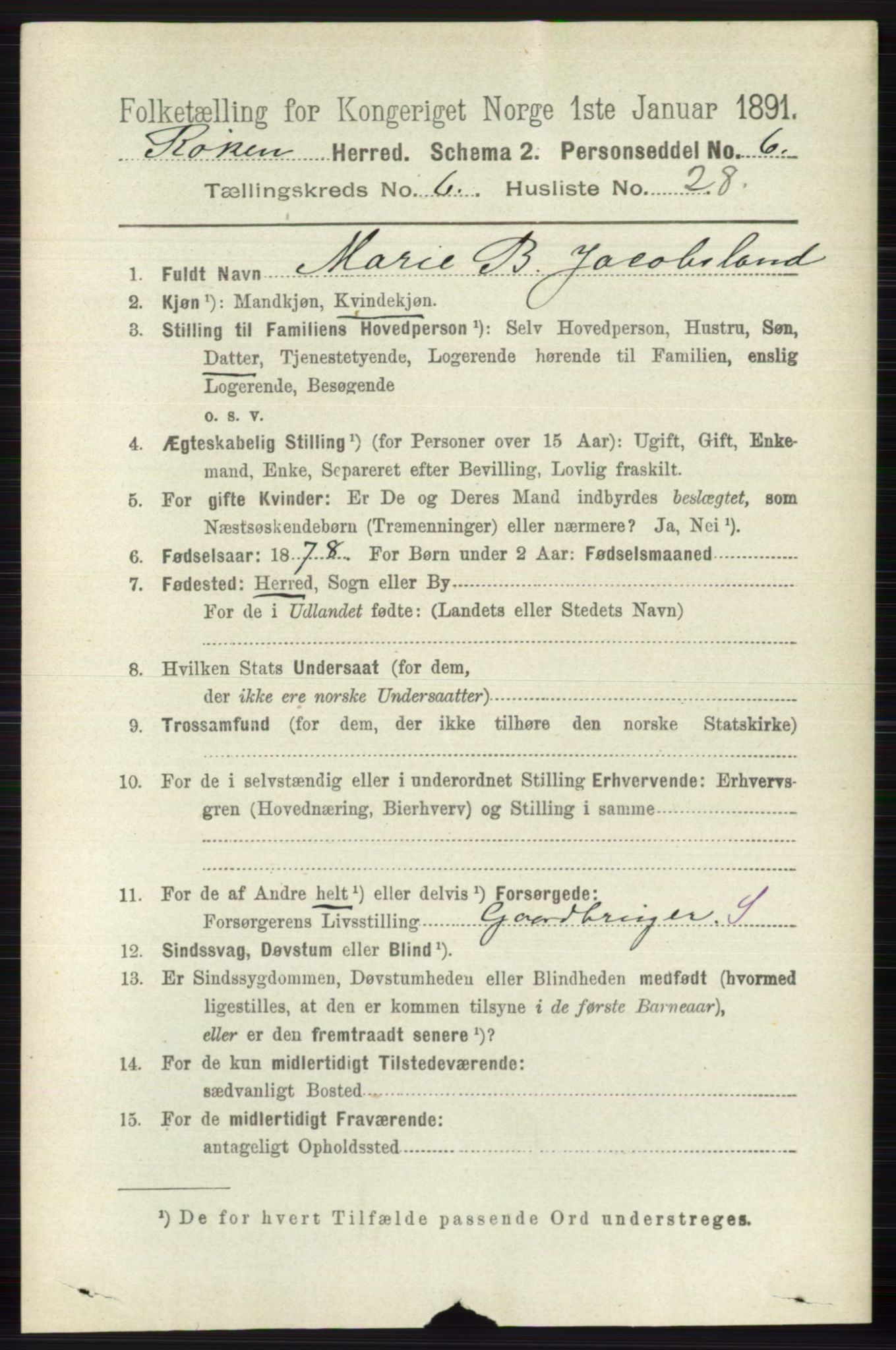 RA, 1891 census for 0627 Røyken, 1891, p. 3782