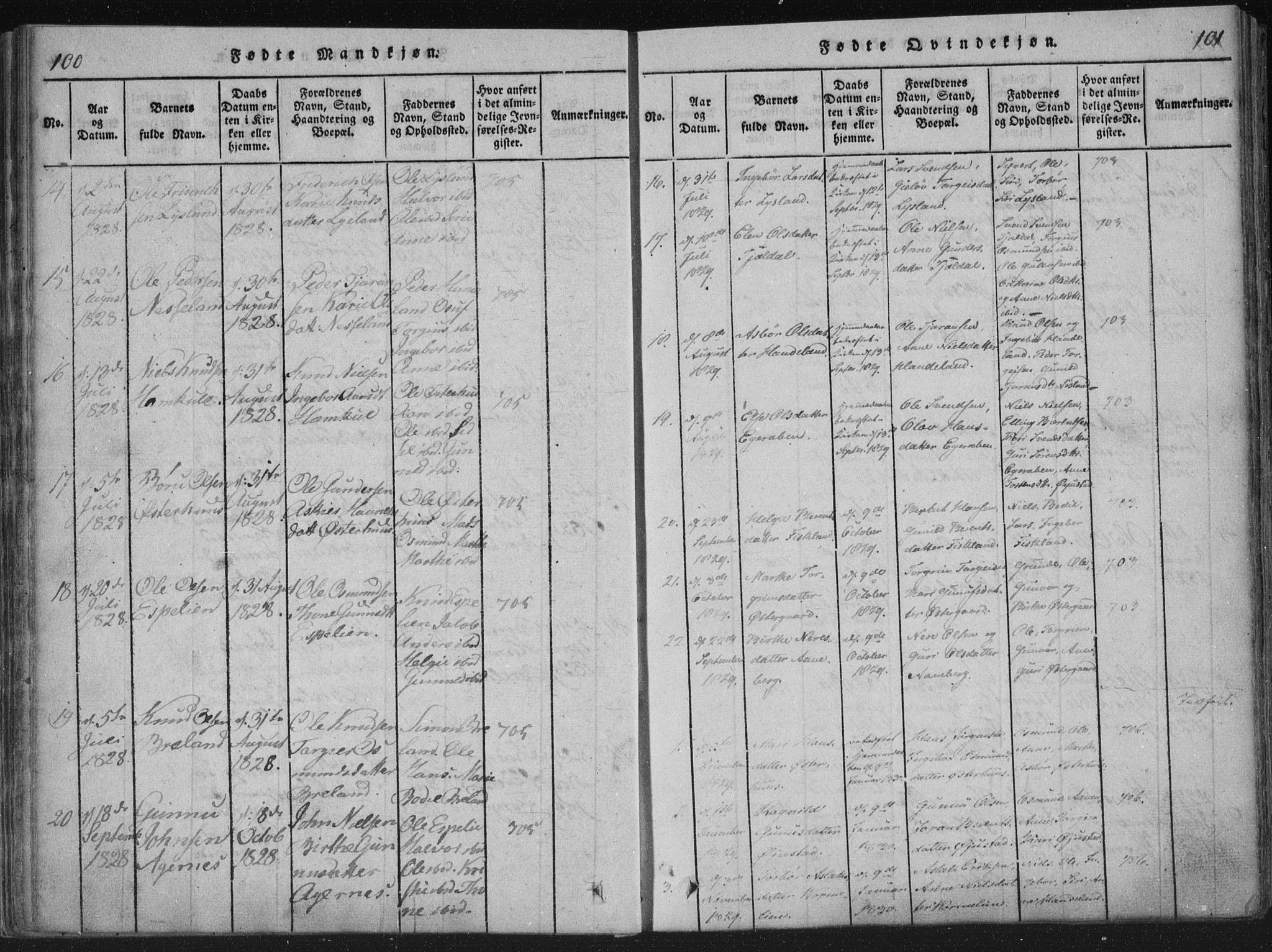 Åseral sokneprestkontor, SAK/1111-0051/F/Fa/L0001: Parish register (official) no. A 1, 1815-1853, p. 100-101