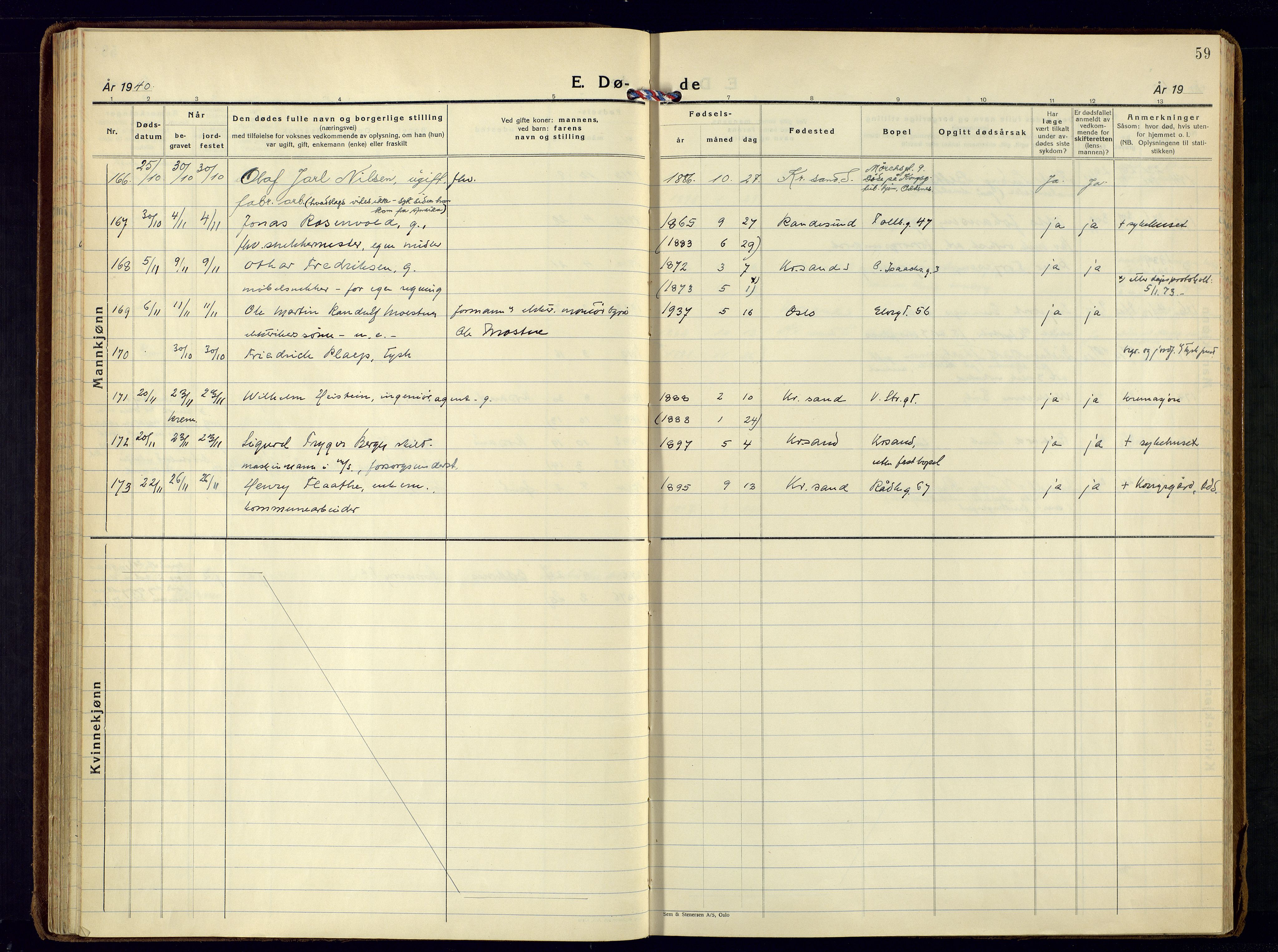 Kristiansand domprosti, AV/SAK-1112-0006/F/Fa/L0037: Parish register (official) no. A-36, 1937-1947, p. 59