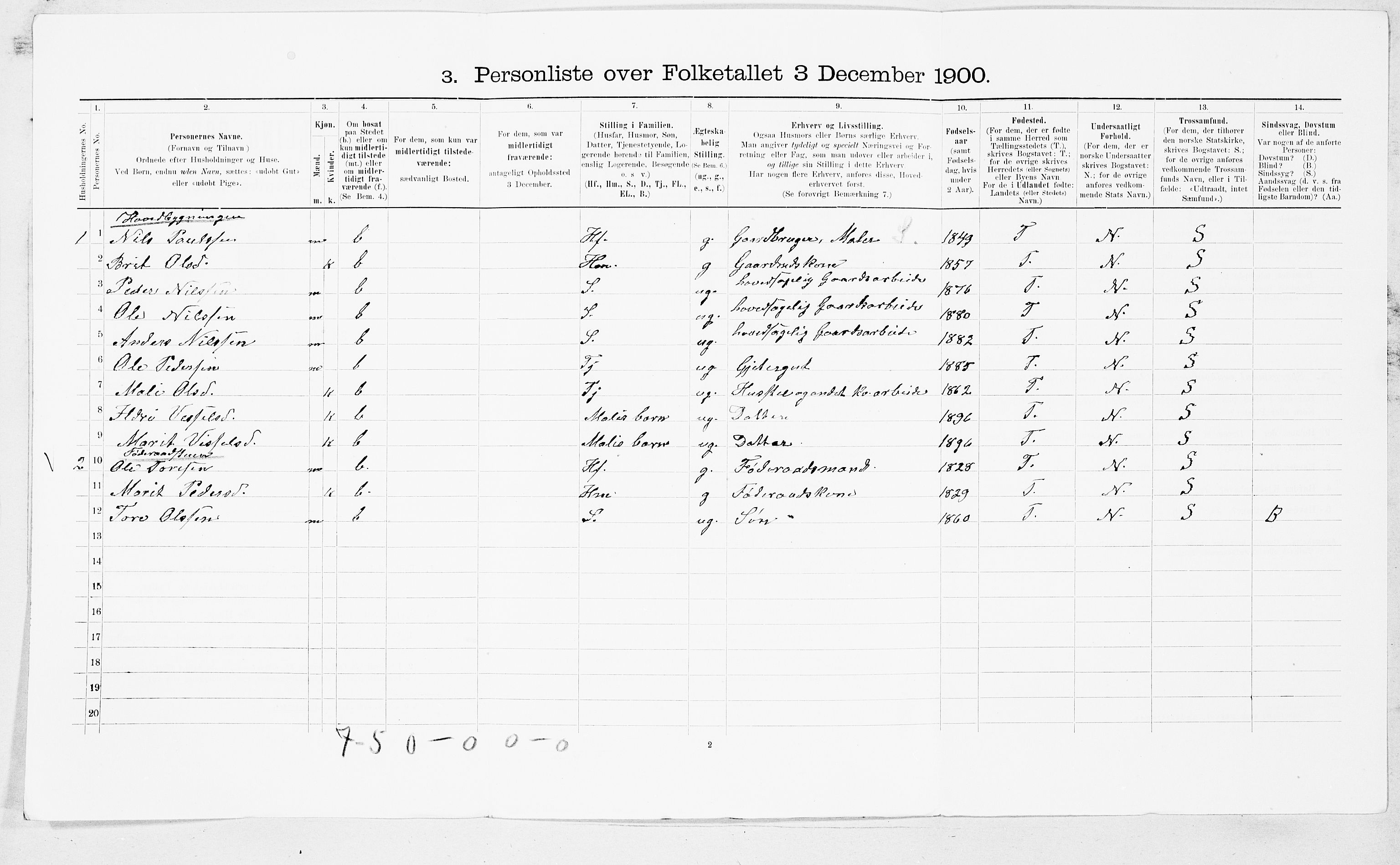 SAT, 1900 census for Rindal, 1900, p. 453