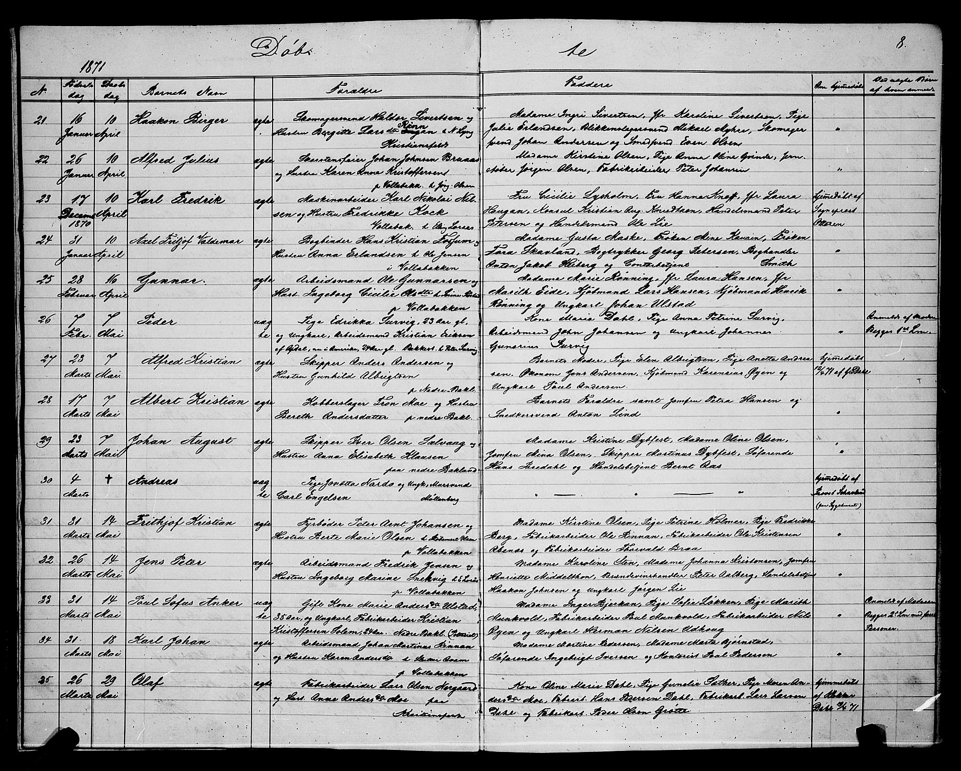 Ministerialprotokoller, klokkerbøker og fødselsregistre - Sør-Trøndelag, AV/SAT-A-1456/604/L0220: Parish register (copy) no. 604C03, 1870-1885, p. 8