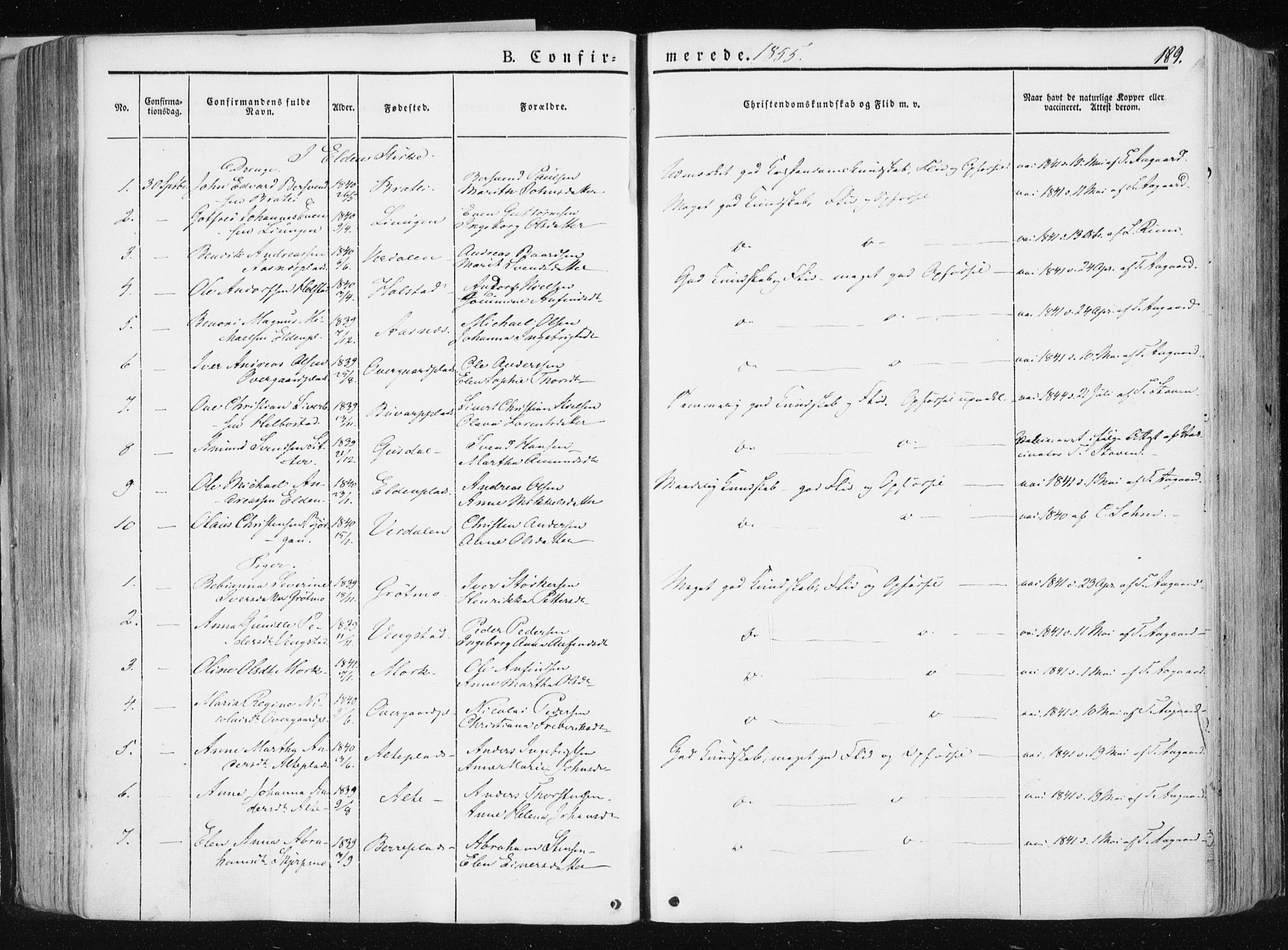 Ministerialprotokoller, klokkerbøker og fødselsregistre - Nord-Trøndelag, AV/SAT-A-1458/741/L0393: Parish register (official) no. 741A07, 1849-1863, p. 189