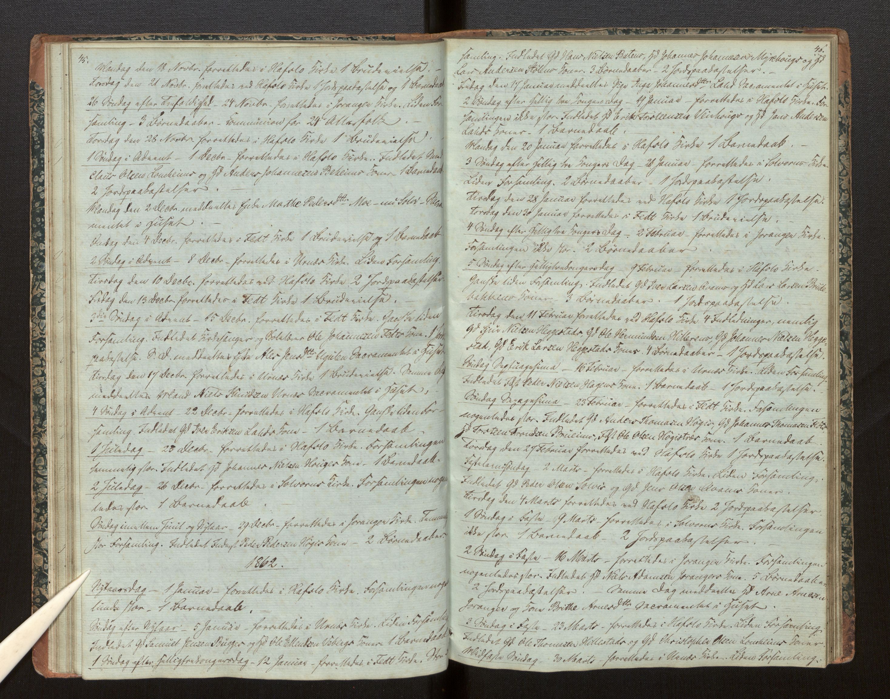 Hafslo sokneprestembete, SAB/A-80301/H/Haa/Haaf/L0002: Diary records no. F 2, 1854-1879, p. 45-46