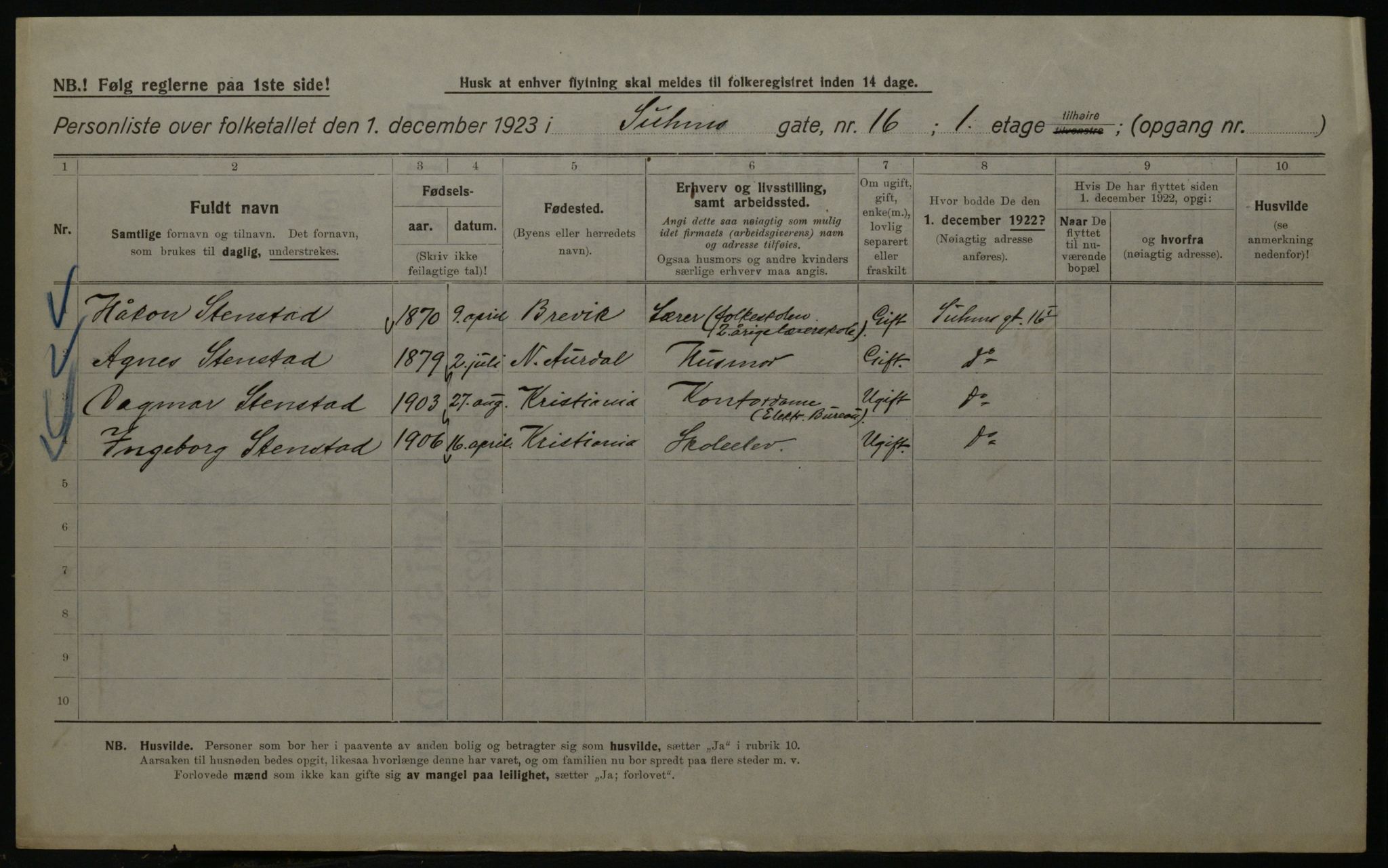 OBA, Municipal Census 1923 for Kristiania, 1923, p. 116056