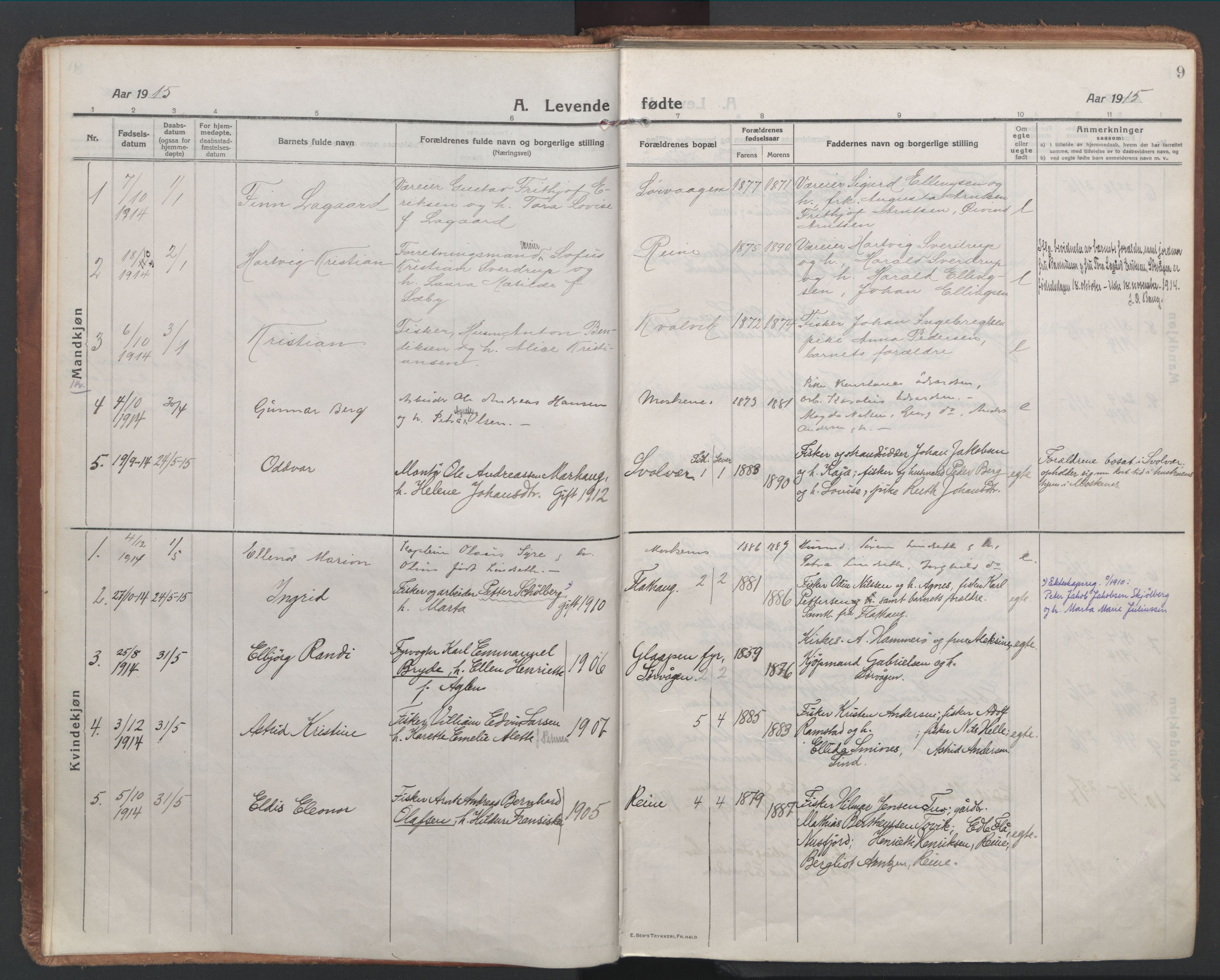 Ministerialprotokoller, klokkerbøker og fødselsregistre - Nordland, SAT/A-1459/886/L1222: Parish register (official) no. 886A04, 1914-1926, p. 9